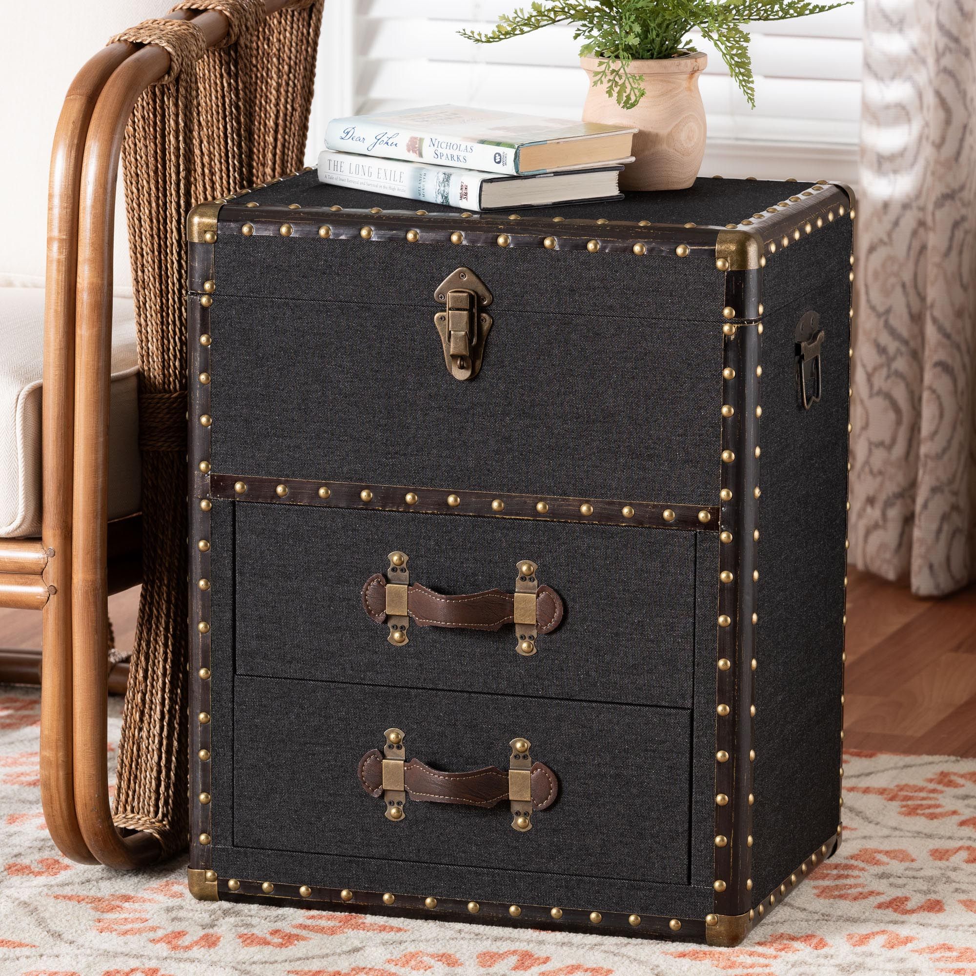 Agatha Canvas 2-Drawer Storage Trunk In Black and Brown