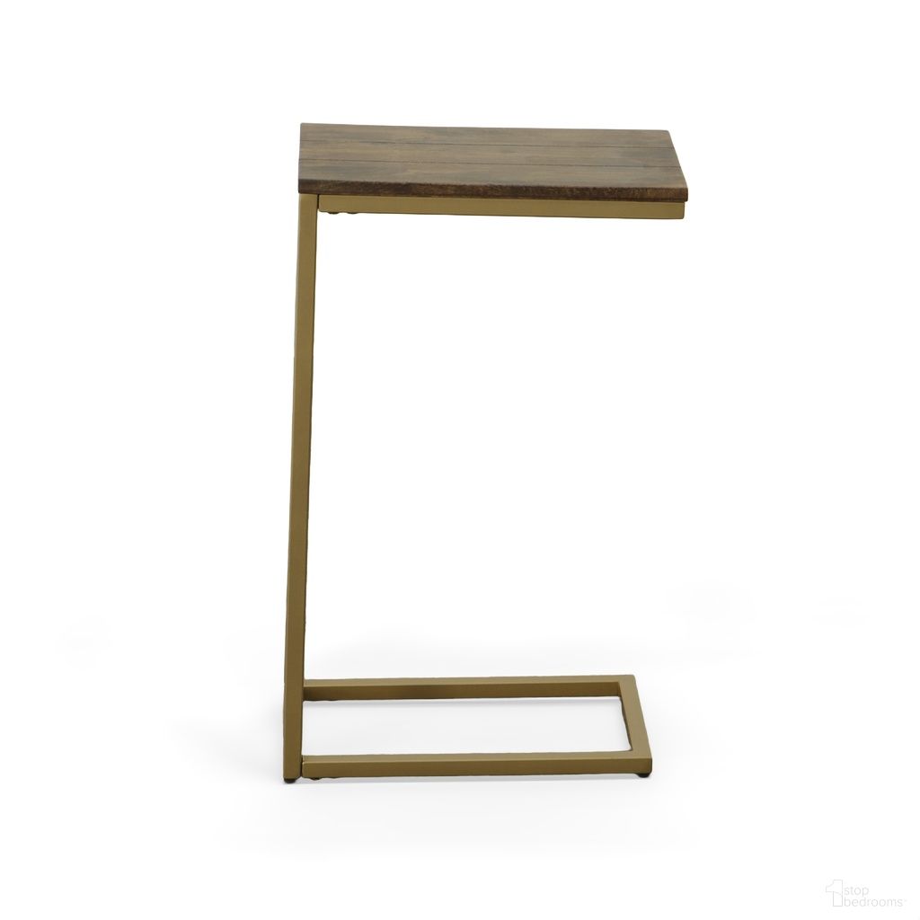 The appearance of Aggie C-Form Accent Table In Elm Top - Gold Base designed by Carolina Living in the modern / contemporary interior design. This elm and gold piece of furniture  was selected by 1StopBedrooms from Aggie Collection to add a touch of cosiness and style into your home. Sku: CF1610ELMGLD. Material: Mango Wood.