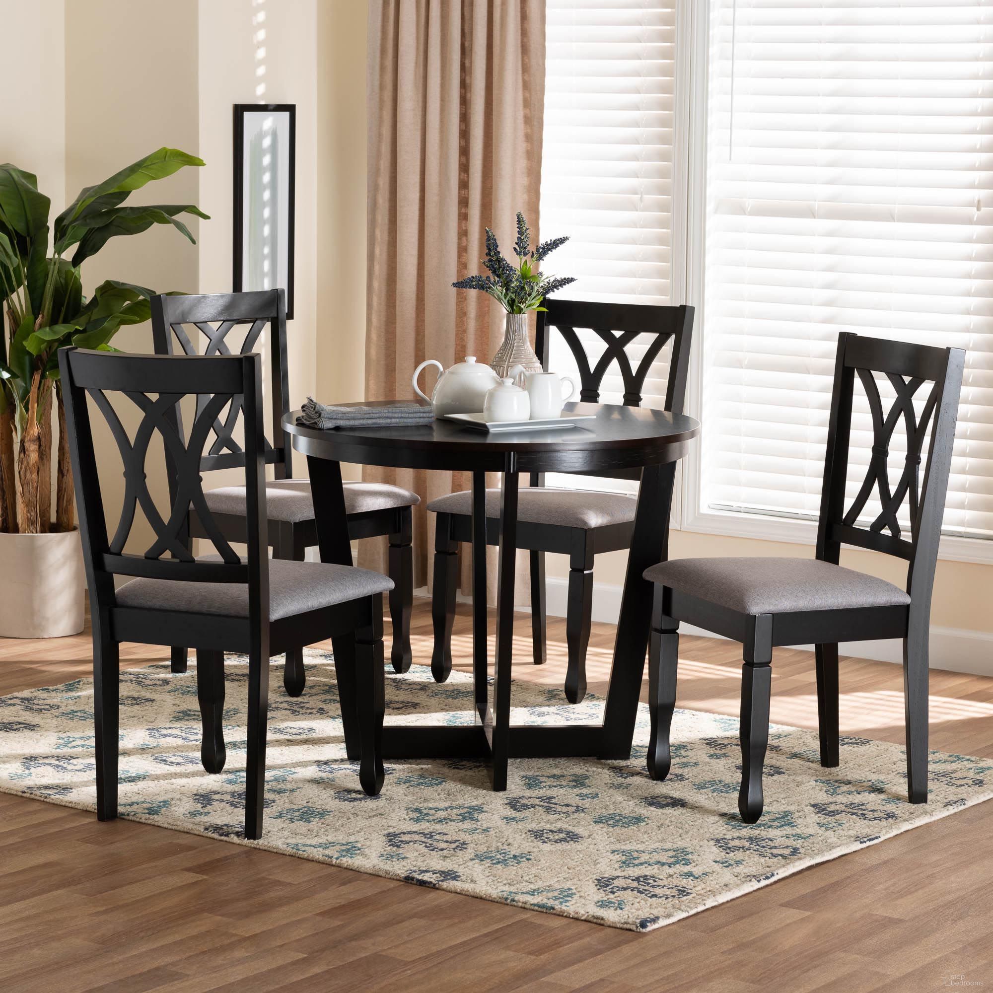The appearance of Aggie Fabric and Wood 5-Piece Dining Set In Grey and Dark Brown designed by Baxton Studio in the modern / contemporary interior design. This grey and dark brown piece of furniture was selected by 1StopBedrooms from Aggie Collection to add a touch of cosiness and style into your home. Sku: Lindy-Grey/Dark Brown-5PC Dining Set. Table Base Style: Trestle. Table Top Shape: Round. Material: Rubberwood. Size: 35".