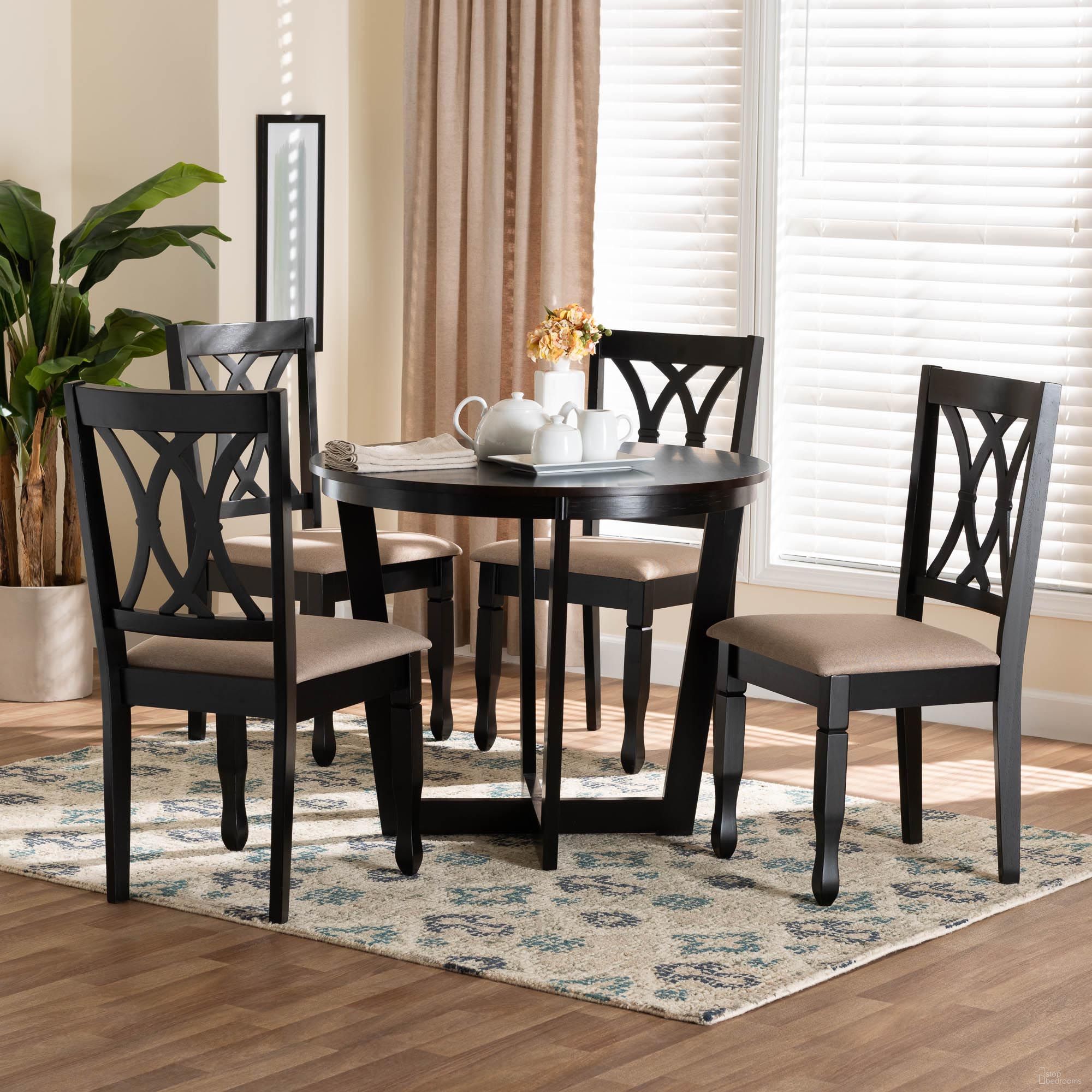The appearance of Aggie Fabric and Wood 5-Piece Dining Set In Sand and Dark Brown designed by Baxton Studio in the modern / contemporary interior design. This sand and dark brown piece of furniture was selected by 1StopBedrooms from Aggie Collection to add a touch of cosiness and style into your home. Sku: Lindy-Sand/Dark Brown-5PC Dining Set. Table Base Style: Trestle. Table Top Shape: Round. Material: Rubberwood. Size: 35".
