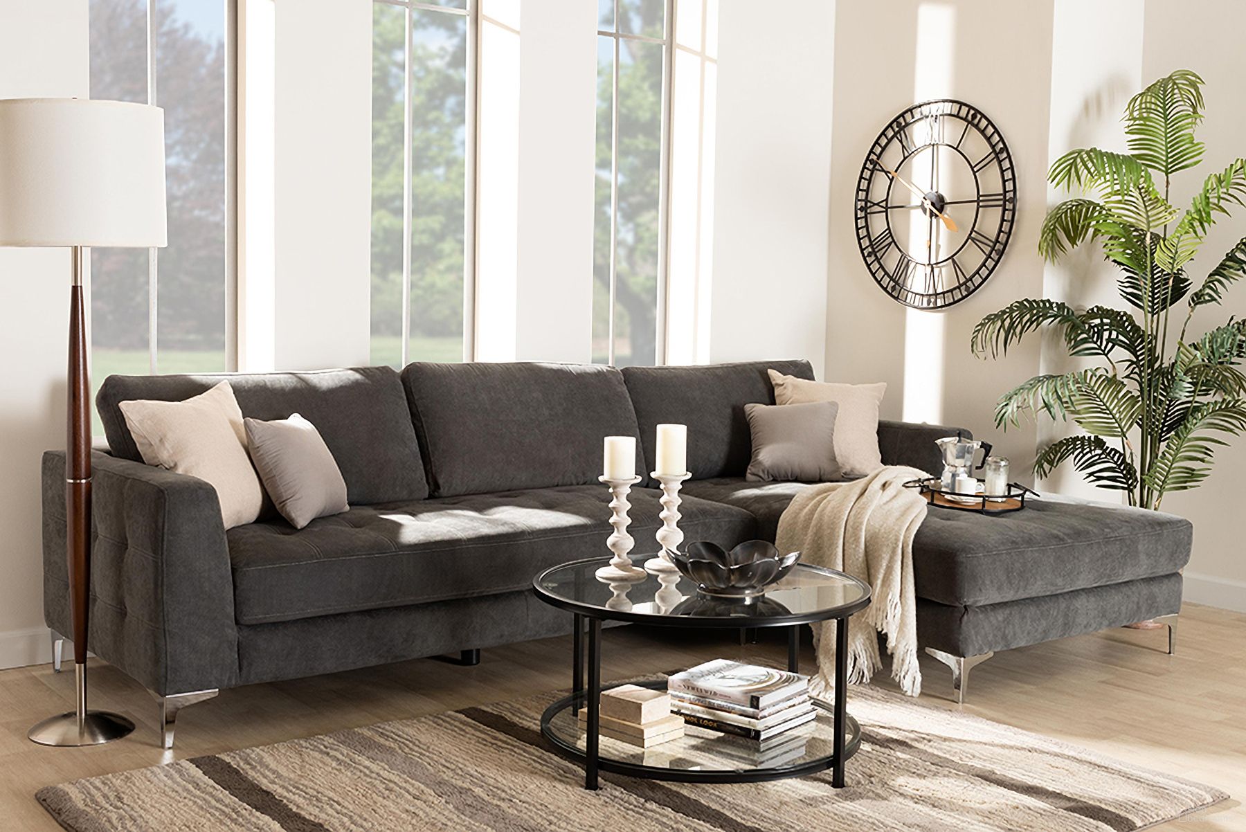 Agnew Microfiber Right Facing Sectional Sofa In Grey