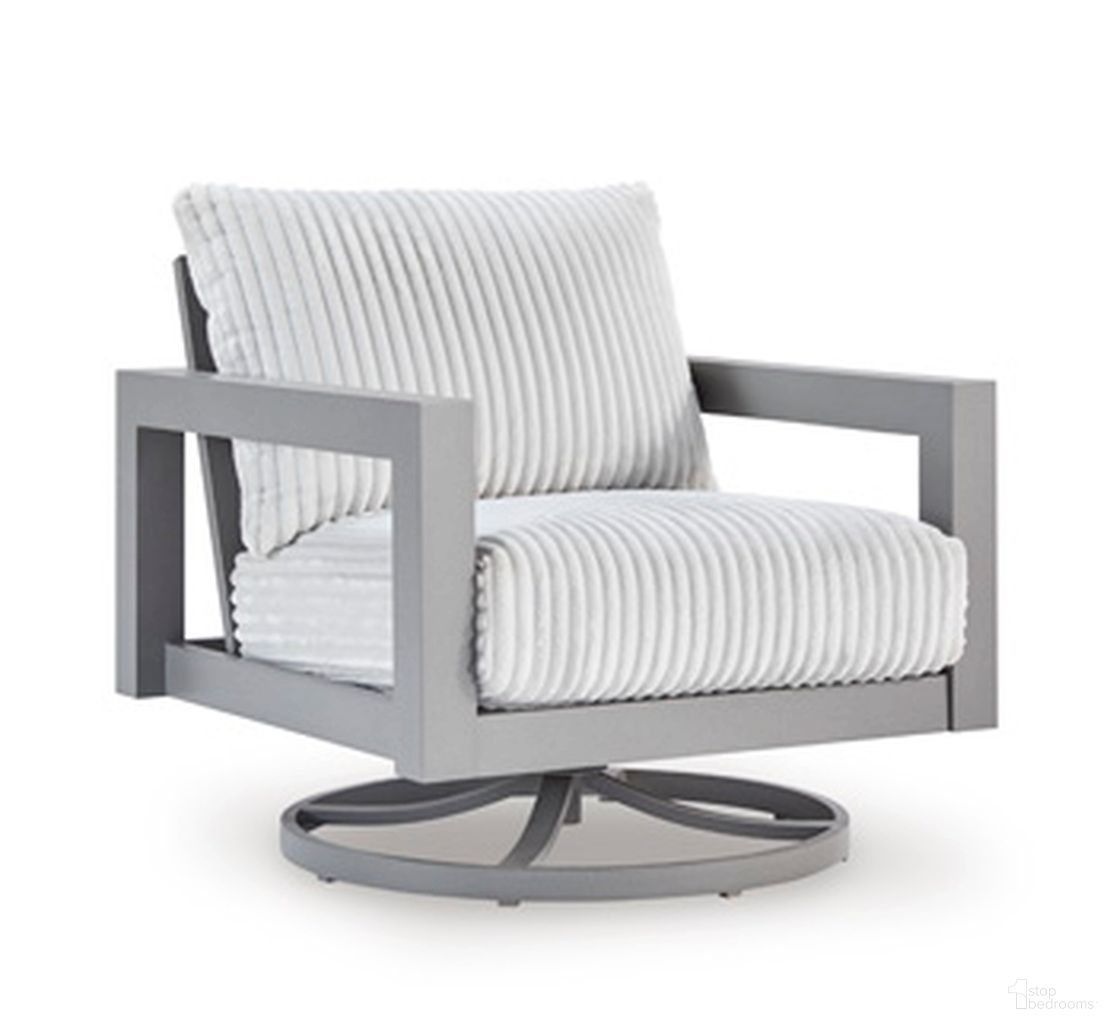 The appearance of Agoda Pearl Outdoor Swivel Chair with Cushion In Gray designed by Signature Design by Ashley in the modern / contemporary interior design. This gray piece of furniture was selected by 1StopBedrooms from Agoda Pearl Collection to add a touch of cosiness and style into your home. Sku: NCP695-821. Material: Fabric.