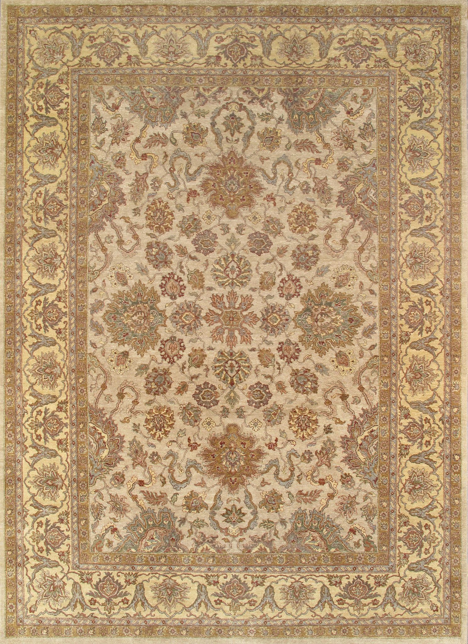 Agra Collection Hand-Knotted Lamb's Wool Area Rug- 10' x 13' 10" In Ivory and Gold