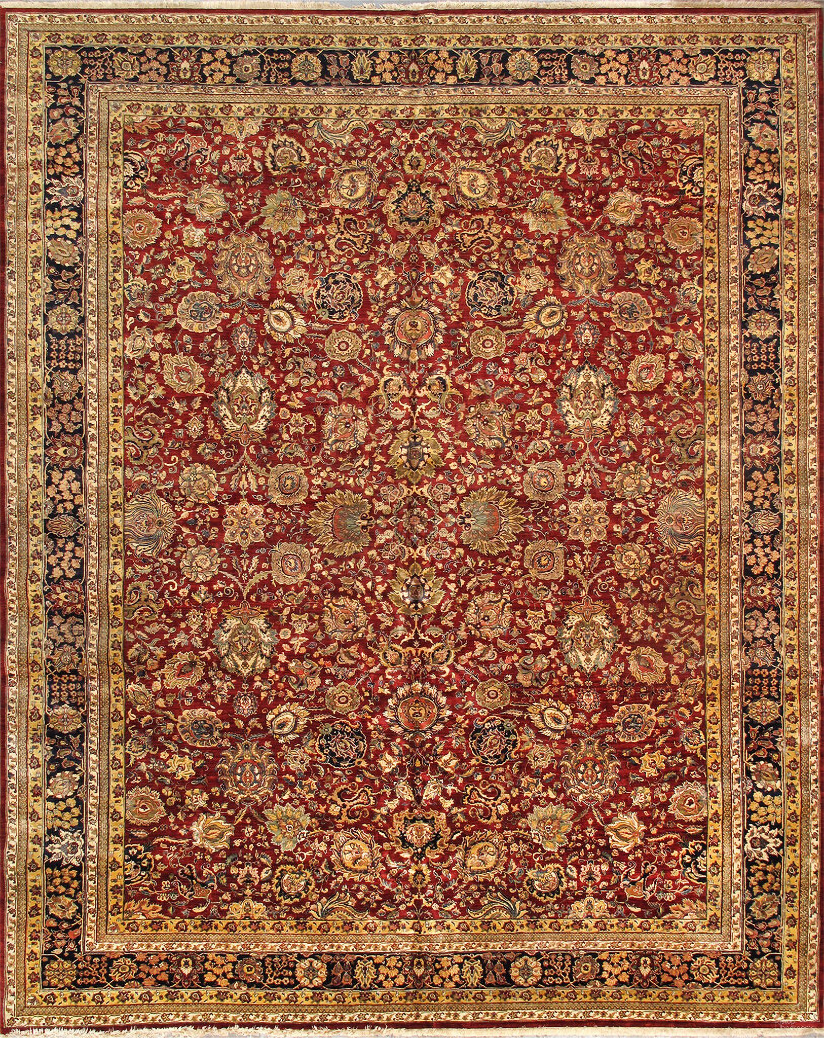 Agra Collection Hand-Knotted Lamb's Wool Area Rug-12' 1" x 15' 1" In Red and Navy