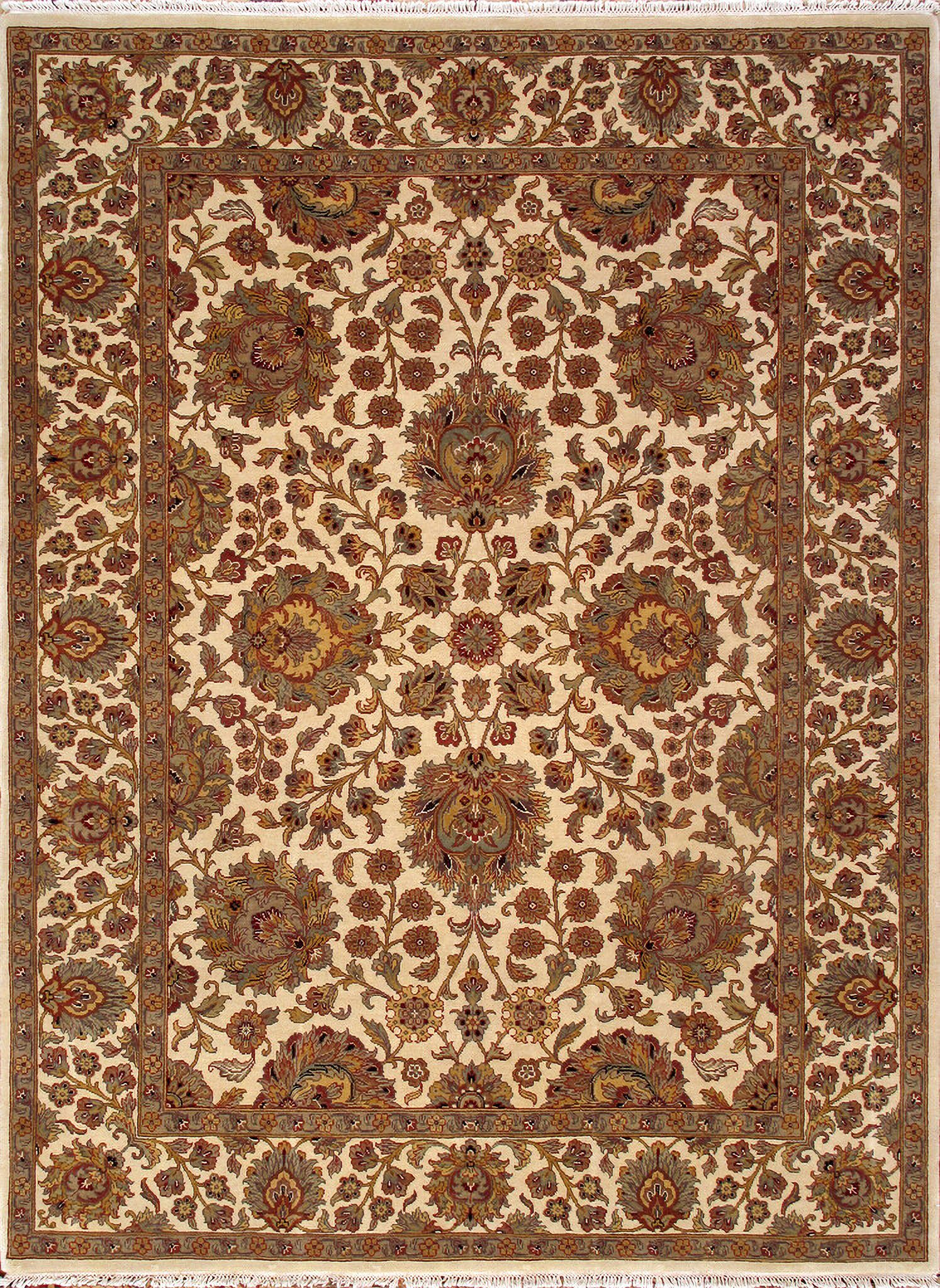Agra Collection Hand Knotted Lamb's Wool Area Rug- 8'11" x 12' In Ivory