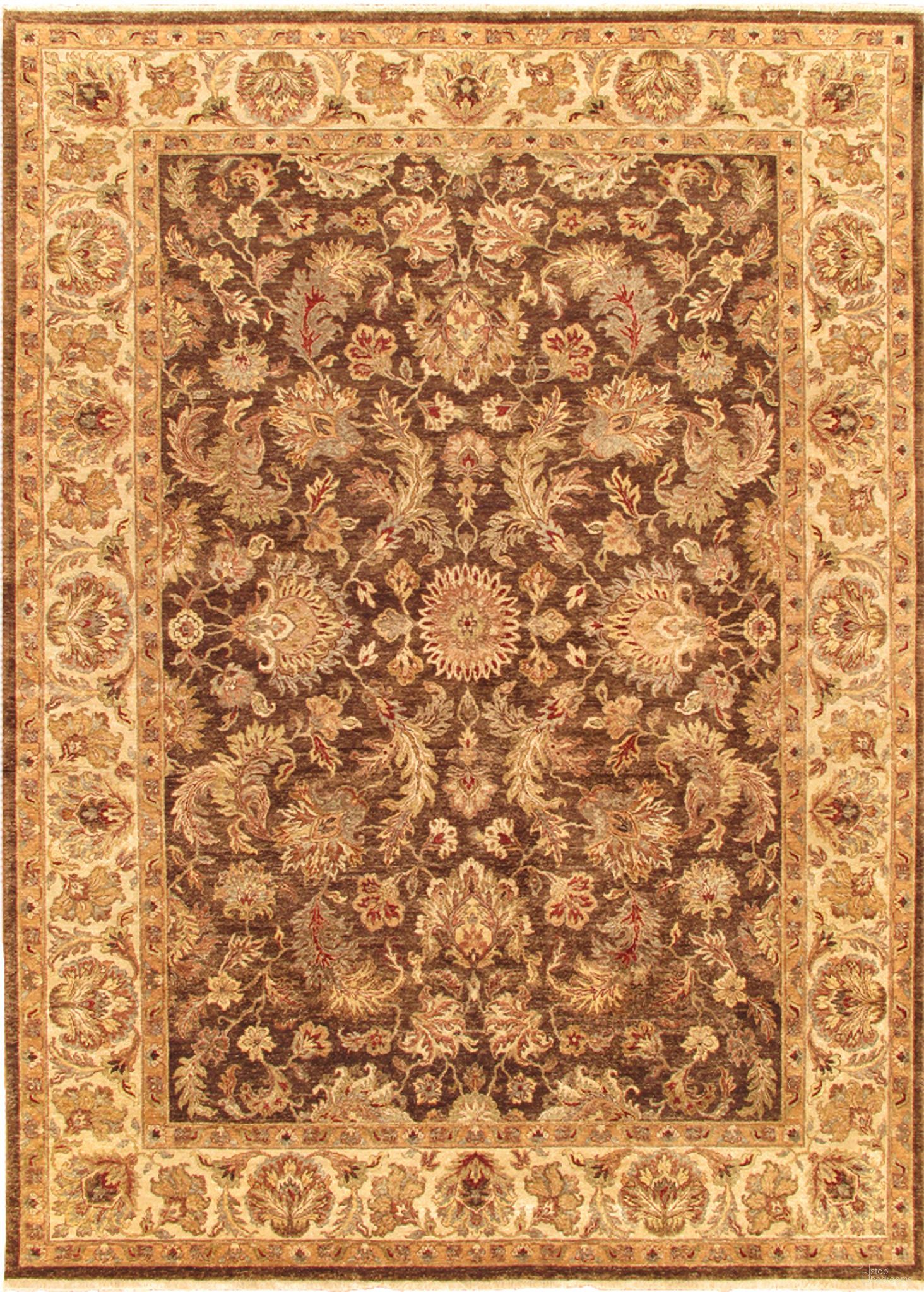 Agra Collection Hand-Knotted Lamb's Wool Area Rug- 9' x 12' In Brown and Ivory