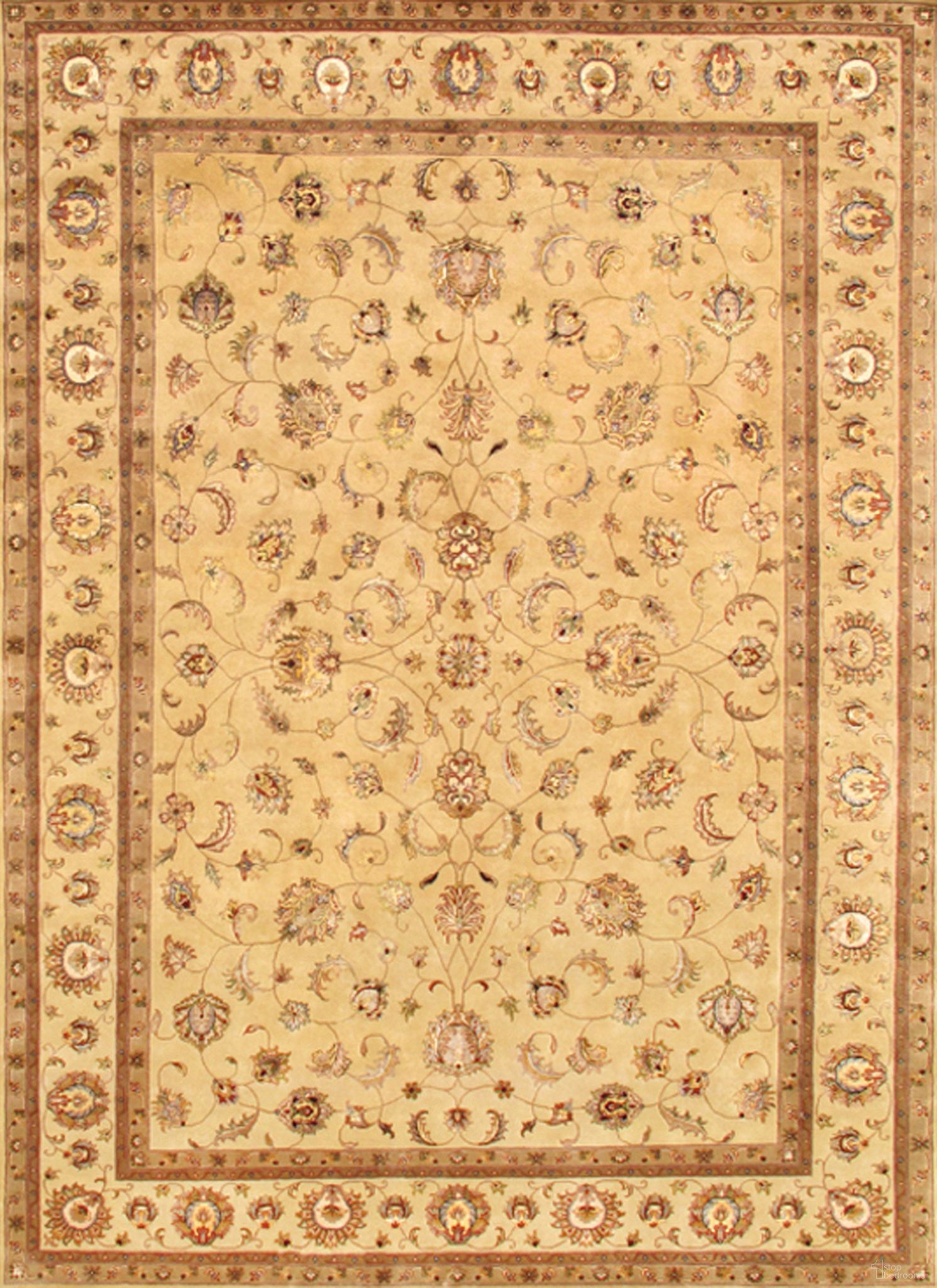 Agra Collection Hand-Knotted Silk and Wool Area Rug- 9' x 12' 2" In Ivory
