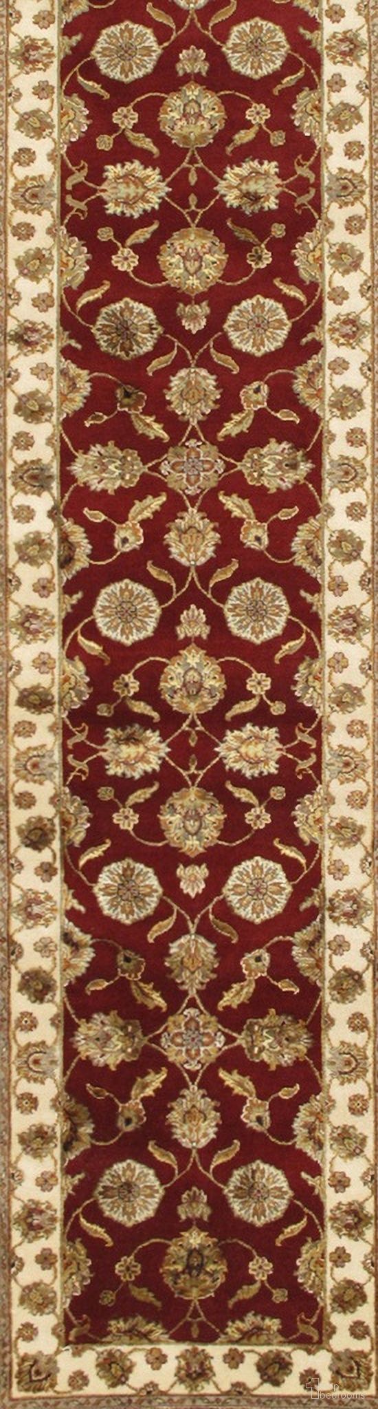 Agra Collection Hand-Knotted Silk and Wool Runner- 2' 6" x 19'11" In Ivory and Red