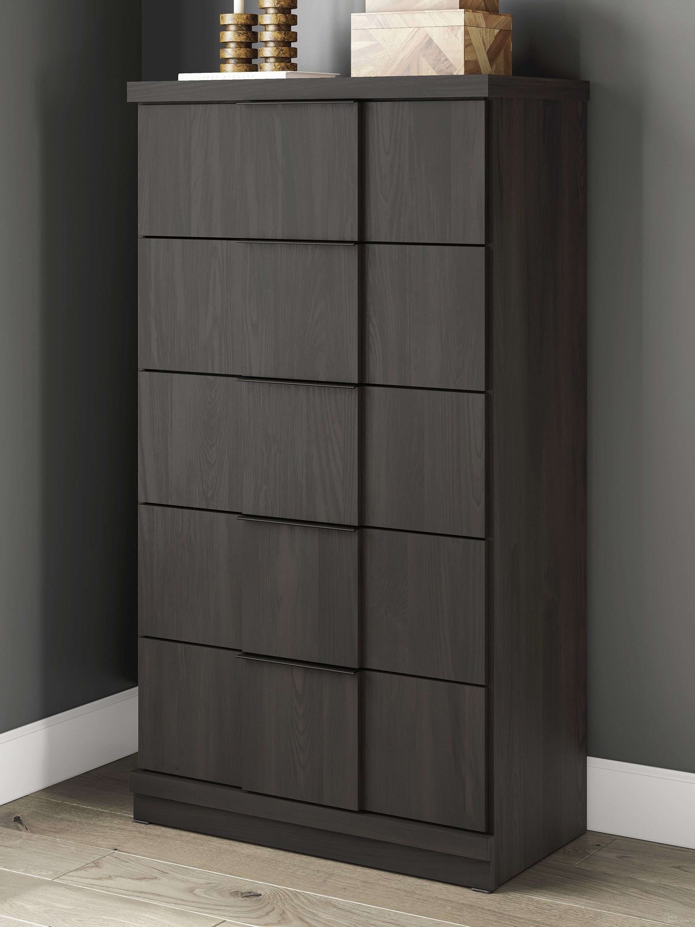 Agrander Five Drawer Chest In Dark Brown