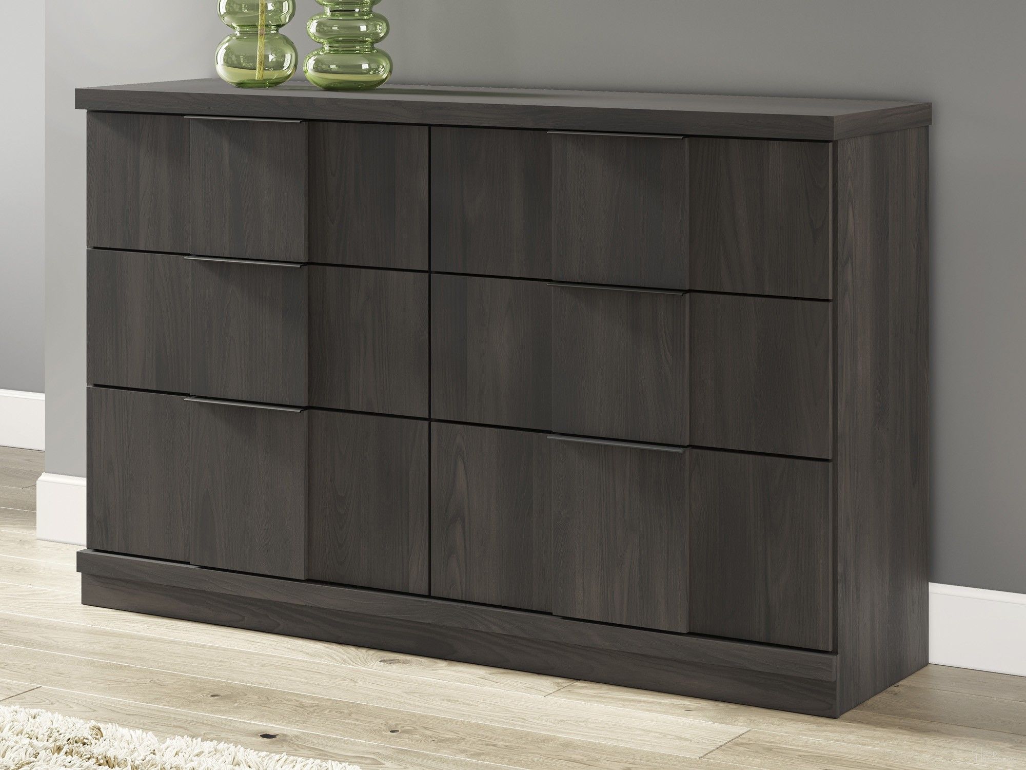 Agrander Six Drawer Dresser In Dark Brown