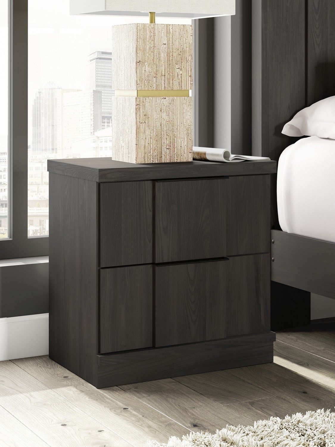 Agrander Two Drawer NightStand In Dark Brown