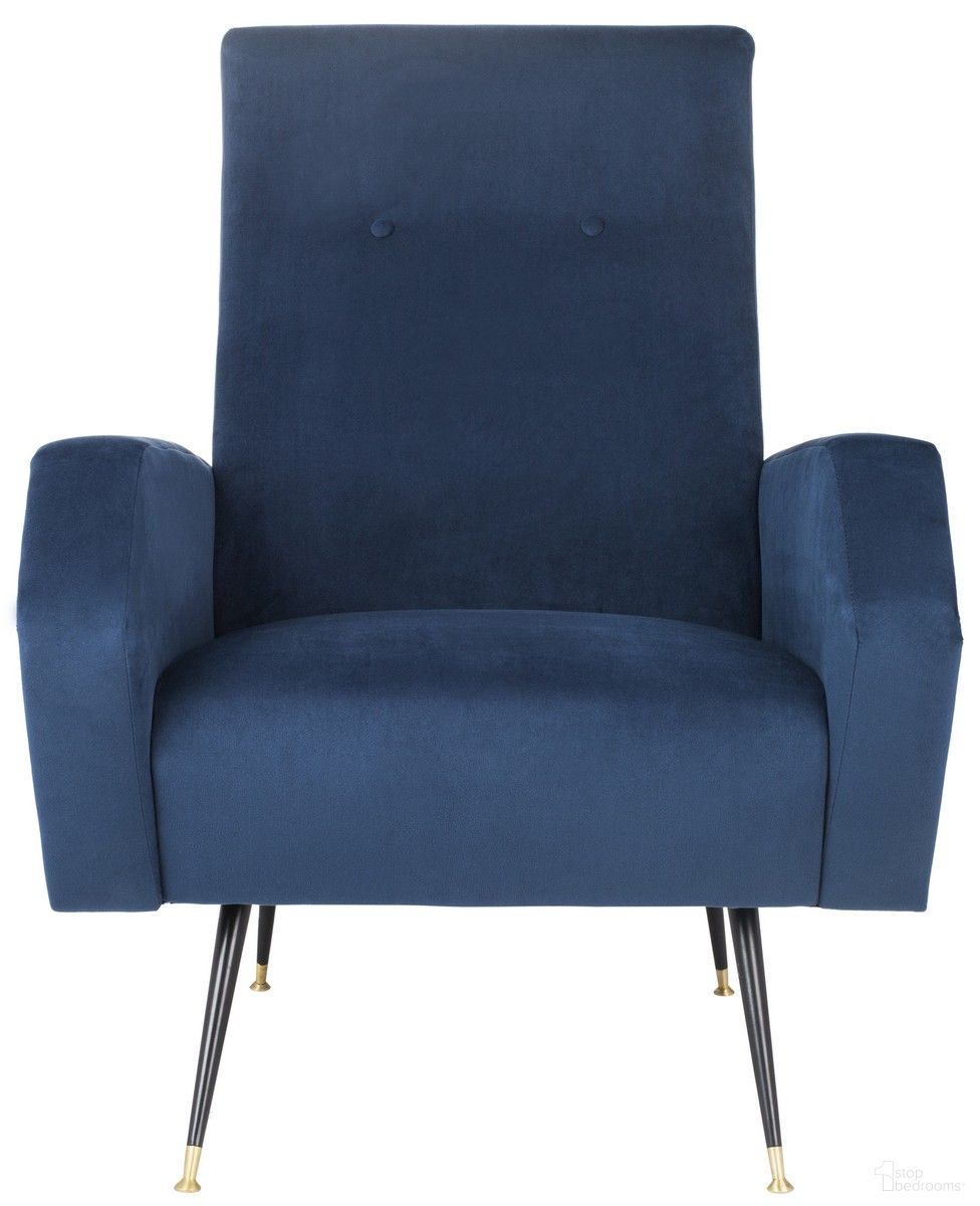 Aida Velvet Retro Mid Century Accent Chair in Navy