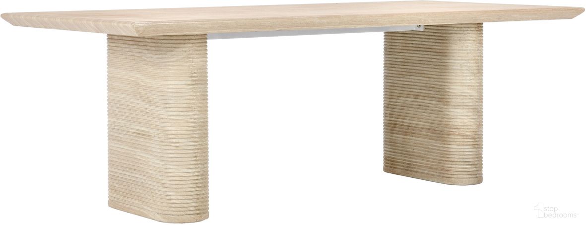 The appearance of Aiden 87 Inch Outdoor Dining Table In Beige designed by Classic Home in the modern / contemporary interior design. This beige piece of furniture  was selected by 1StopBedrooms from Aiden Collection to add a touch of cosiness and style into your home. Sku: 51031552. Table Base Style: Double Pedestal. Table Top Shape: Rectangular. Material: Glass Fiber Reinforced Concrete.