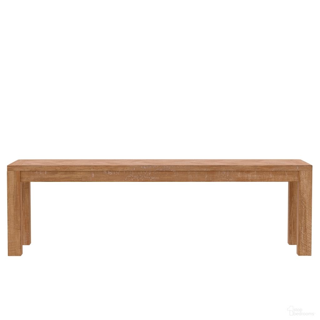 The appearance of Aiden Dining Bench In Weathered Natural designed by Alpine in the transitional interior design. This weathered natural piece of furniture  was selected by 1StopBedrooms from Aiden Collection to add a touch of cosiness and style into your home. Sku: 3348-03. Material: Solid Pine.