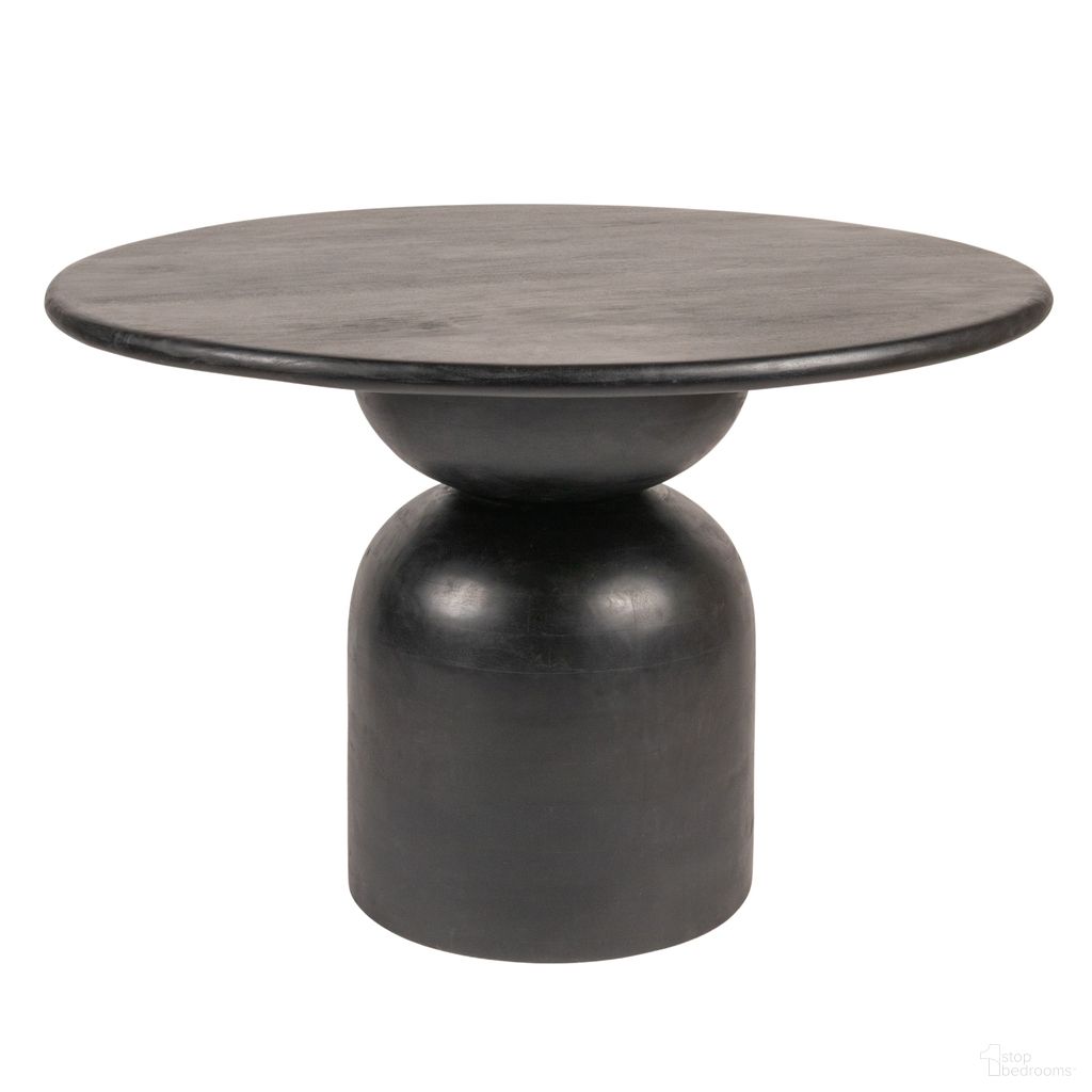Aiden Round Mango Wood Dining Table with Stacked End Grain Base In Black