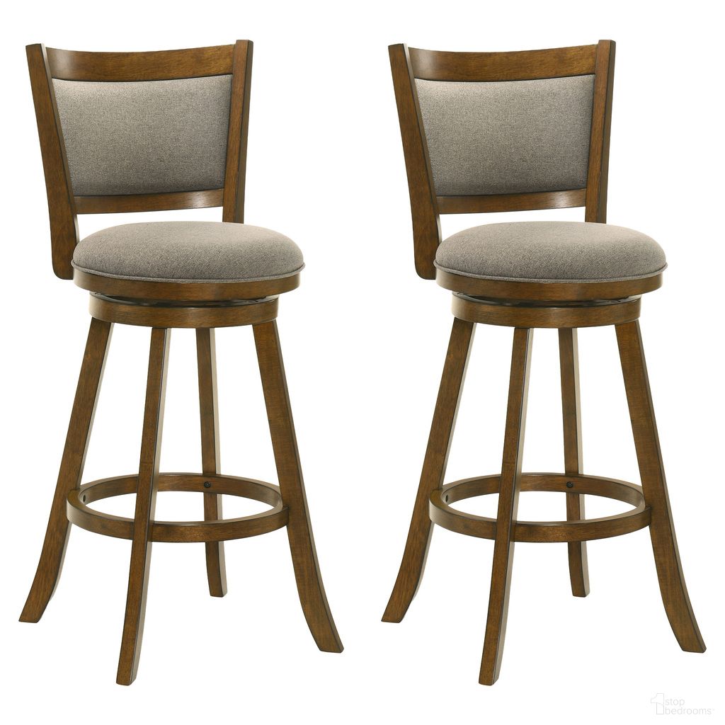 The appearance of Aiden Swivel Bar Height Bar Stool Set of 2 In Sepia Brown and Grey designed by Armen Living in the modern / contemporary interior design. This sepia brown and grey piece of furniture  was selected by 1StopBedrooms from Aiden Collection to add a touch of cosiness and style into your home. Sku: LCAIBASGSB30;LCAIBASGSB30. Material: Polyester.