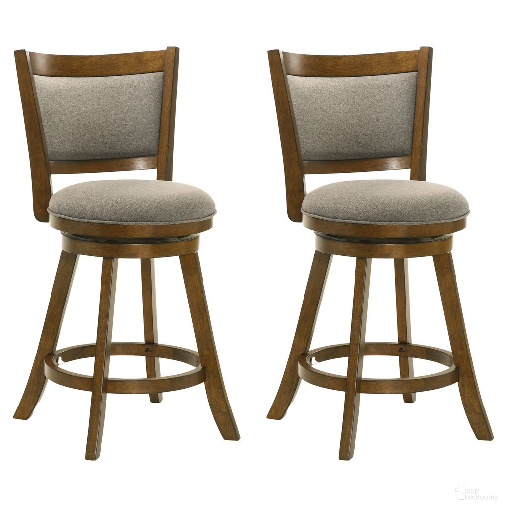 The appearance of Aiden Swivel Counter Height Bar Stool Set of 2 In Sepia Brown and Grey designed by Armen Living in the modern / contemporary interior design. This sepia brown and grey piece of furniture was selected by 1StopBedrooms from Aiden Collection to add a touch of cosiness and style into your home. Sku: LCAIBASGSB26;LCAIBASGSB26. Material: Polyester.