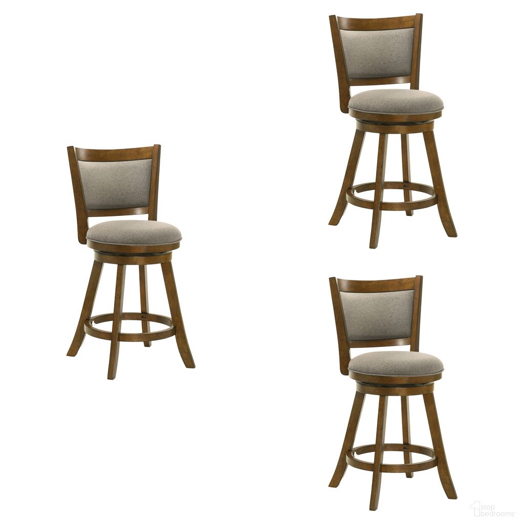 The appearance of Aiden Swivel Counter Height Bar Stool Set of 3 In Sepia Brown and Grey designed by Armen Living in the modern / contemporary interior design. This sepia brown and grey piece of furniture was selected by 1StopBedrooms from Aiden Collection to add a touch of cosiness and style into your home. Sku: LCAIBASGSB26;LCAIBASGSB26;LCAIBASGSB26. Material: Polyester.