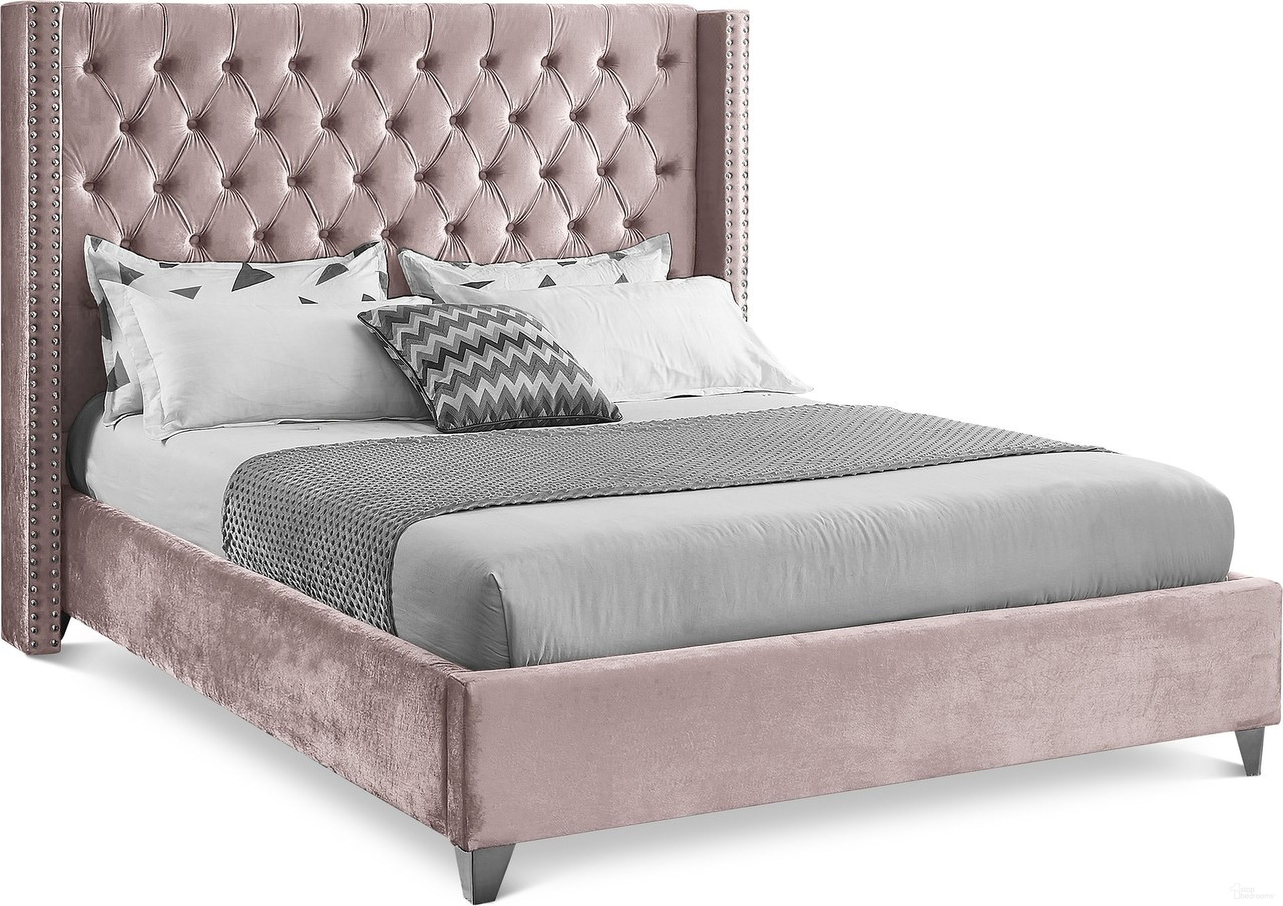 Aiden Velvet Full Bed In Pink