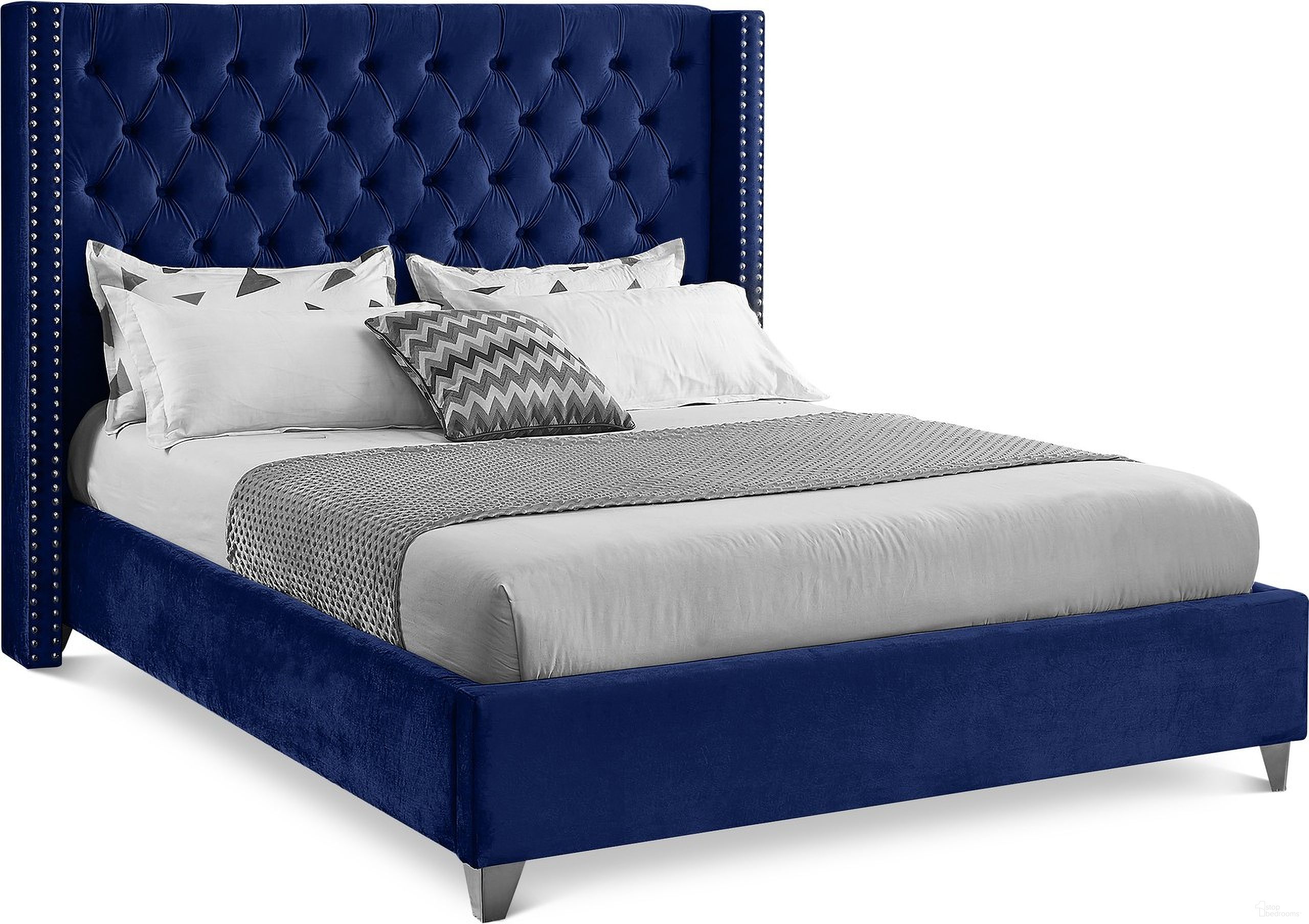 Aiden Velvet Queen Bed In Navy
