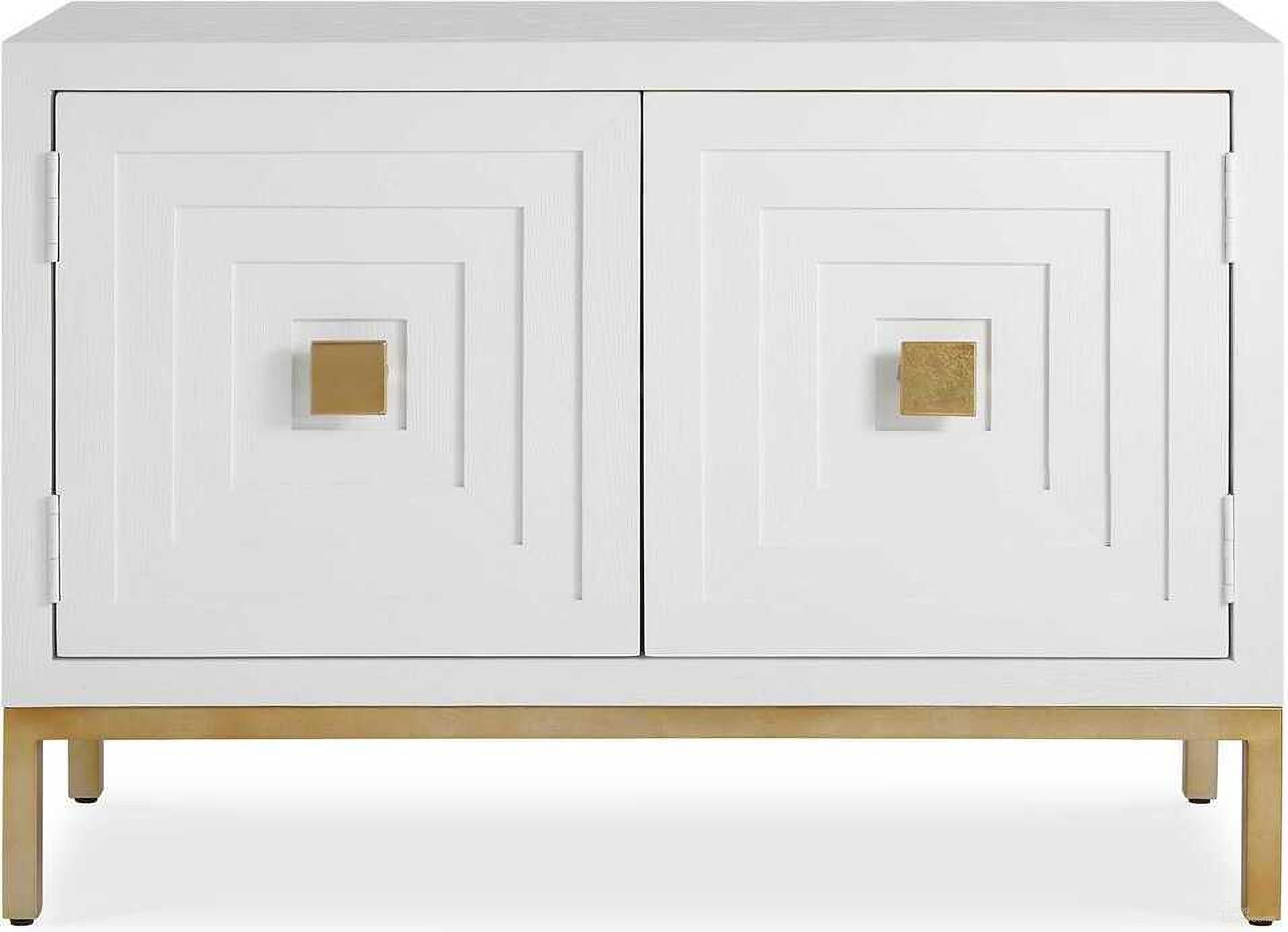 The appearance of Aiken 2 Door Cabinet In White and Brushed Brass designed by Uttermost in the modern / contemporary interior design. This white and brushed brass piece of furniture  was selected by 1StopBedrooms from Aiken Collection to add a touch of cosiness and style into your home. Sku: 50033. Material: Oak.