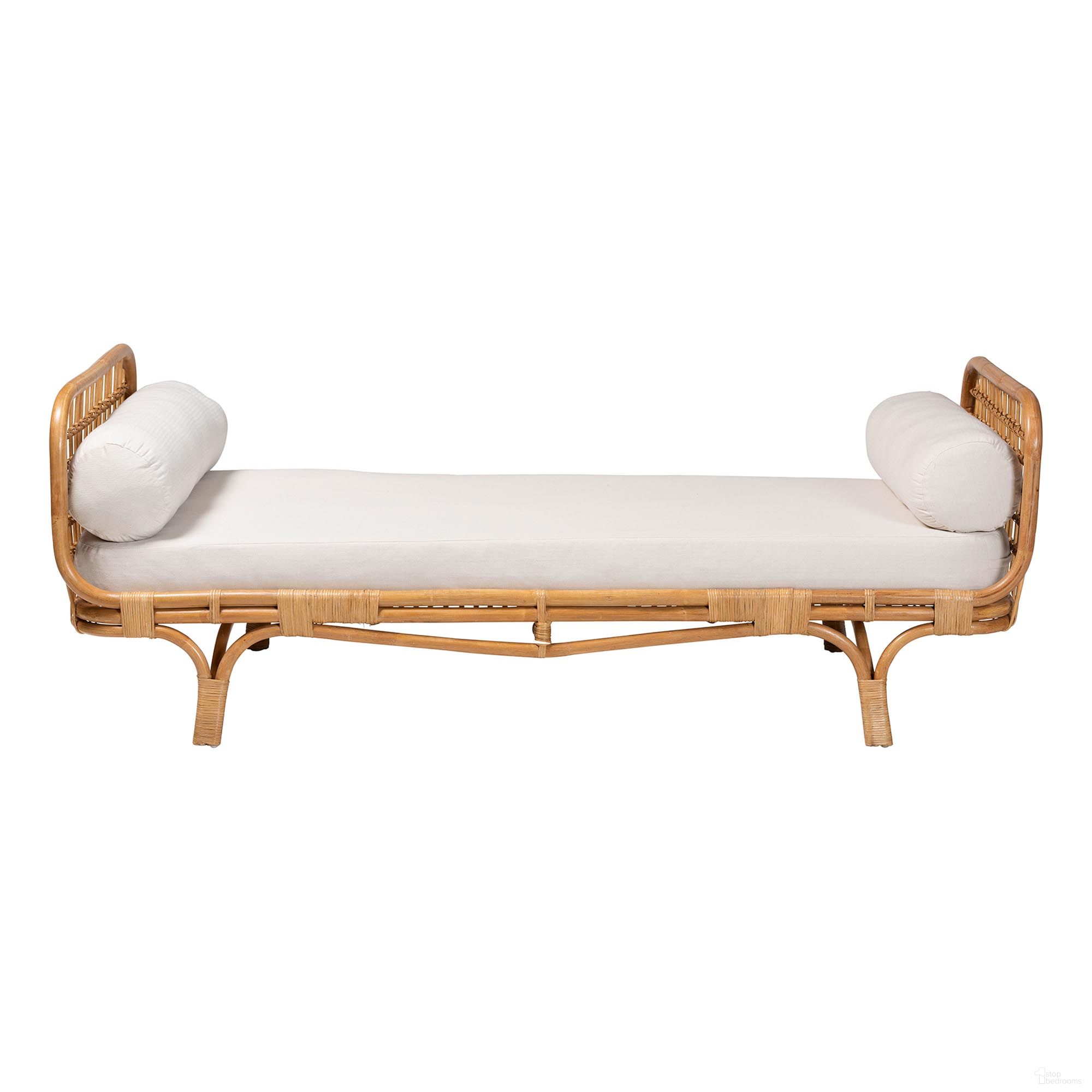 Aiko Handwoven Natural Rattan Daybed with Cushion In Light Honey