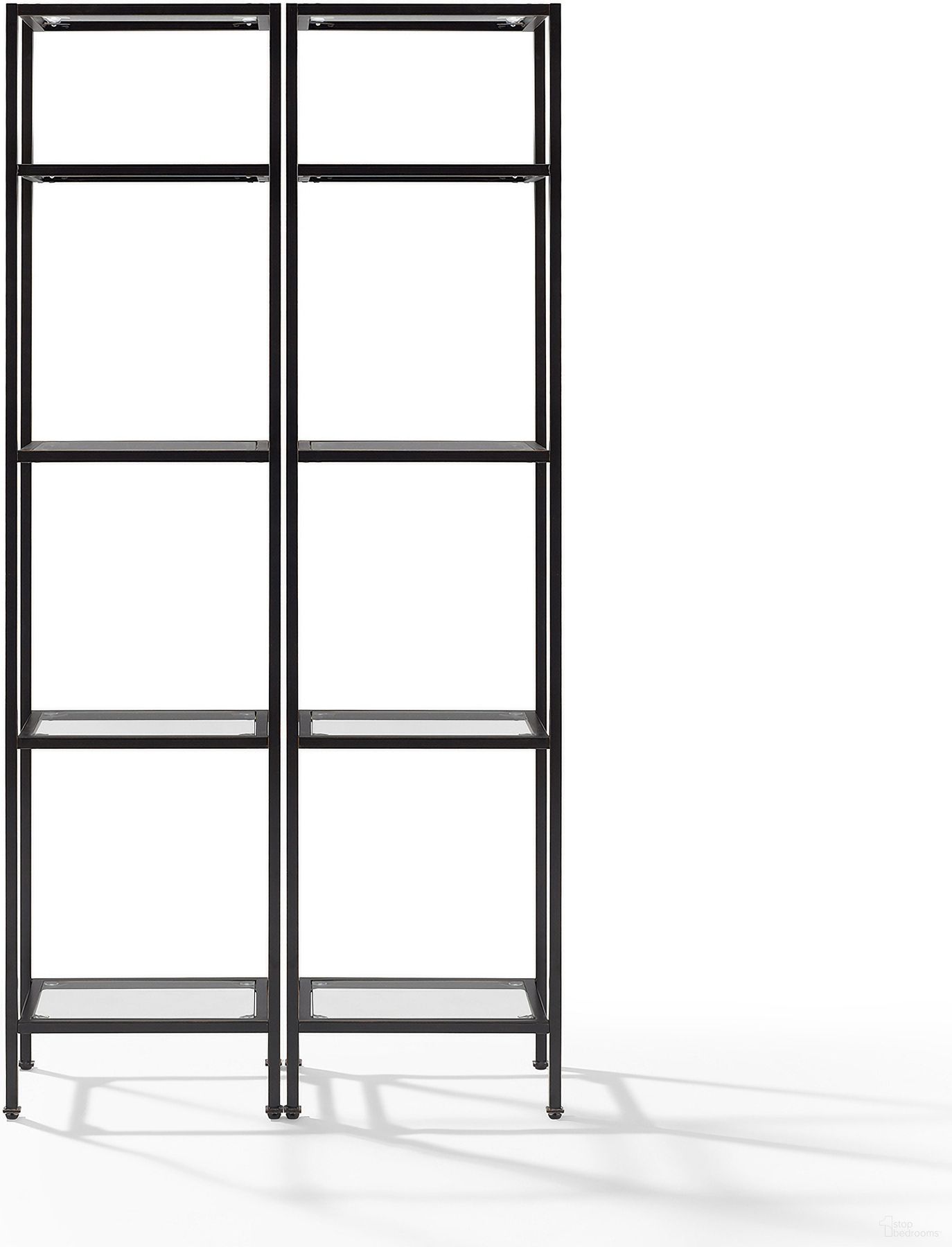 The appearance of Aimee 2-Piece Etagere Bookcase Set In Oil Rubbed Bronze designed by Crosley Brands in the modern / contemporary interior design. This oil rubbed bronze piece of furniture  was selected by 1StopBedrooms from Aimee Collection to add a touch of cosiness and style into your home. Sku: CF6114-BZ;CF6114-BZ. Material: Steel.