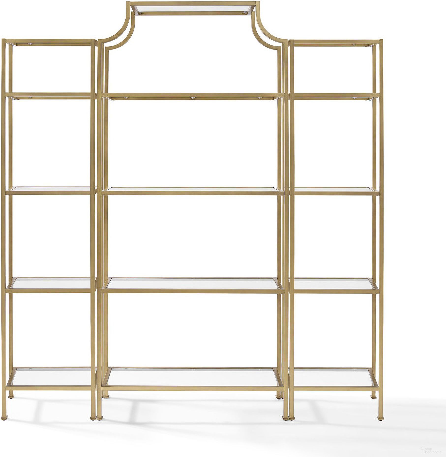 The appearance of Aimee 3-Piece Etagere Bookcase Set In Soft Gold designed by Crosley Brands in the modern / contemporary interior design. This soft gold piece of furniture  was selected by 1StopBedrooms from Aimee Collection to add a touch of cosiness and style into your home. Sku: CF6101-GL;CF6114-GL;CF6114-GL. Material: Steel.