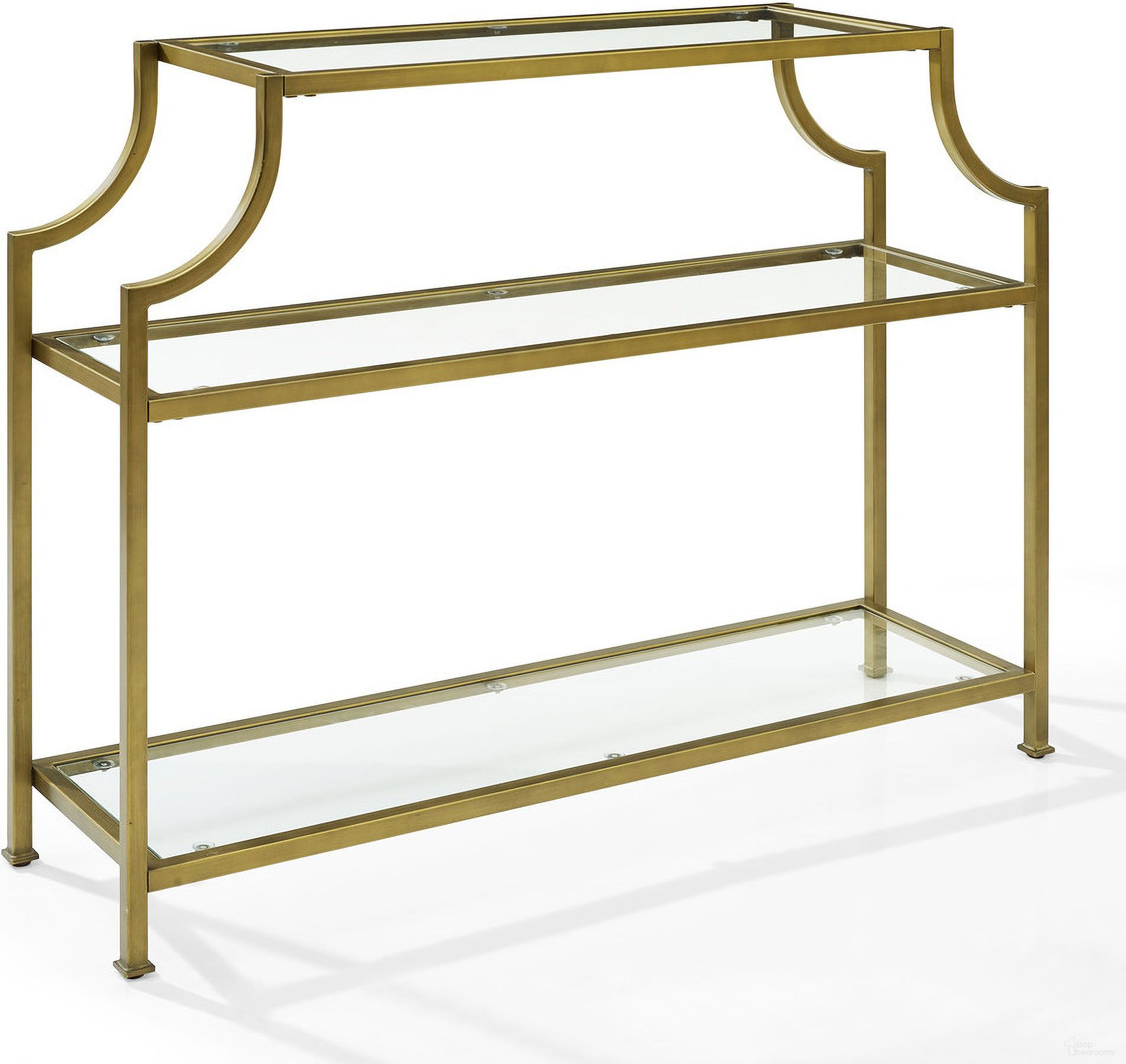 The appearance of Aimee Entryway Console Table In Soft Gold designed by Crosley Brands in the modern / contemporary interior design. This soft gold piece of furniture  was selected by 1StopBedrooms from Aimee Collection to add a touch of cosiness and style into your home. Sku: CF1307-GL. Material: Steel.