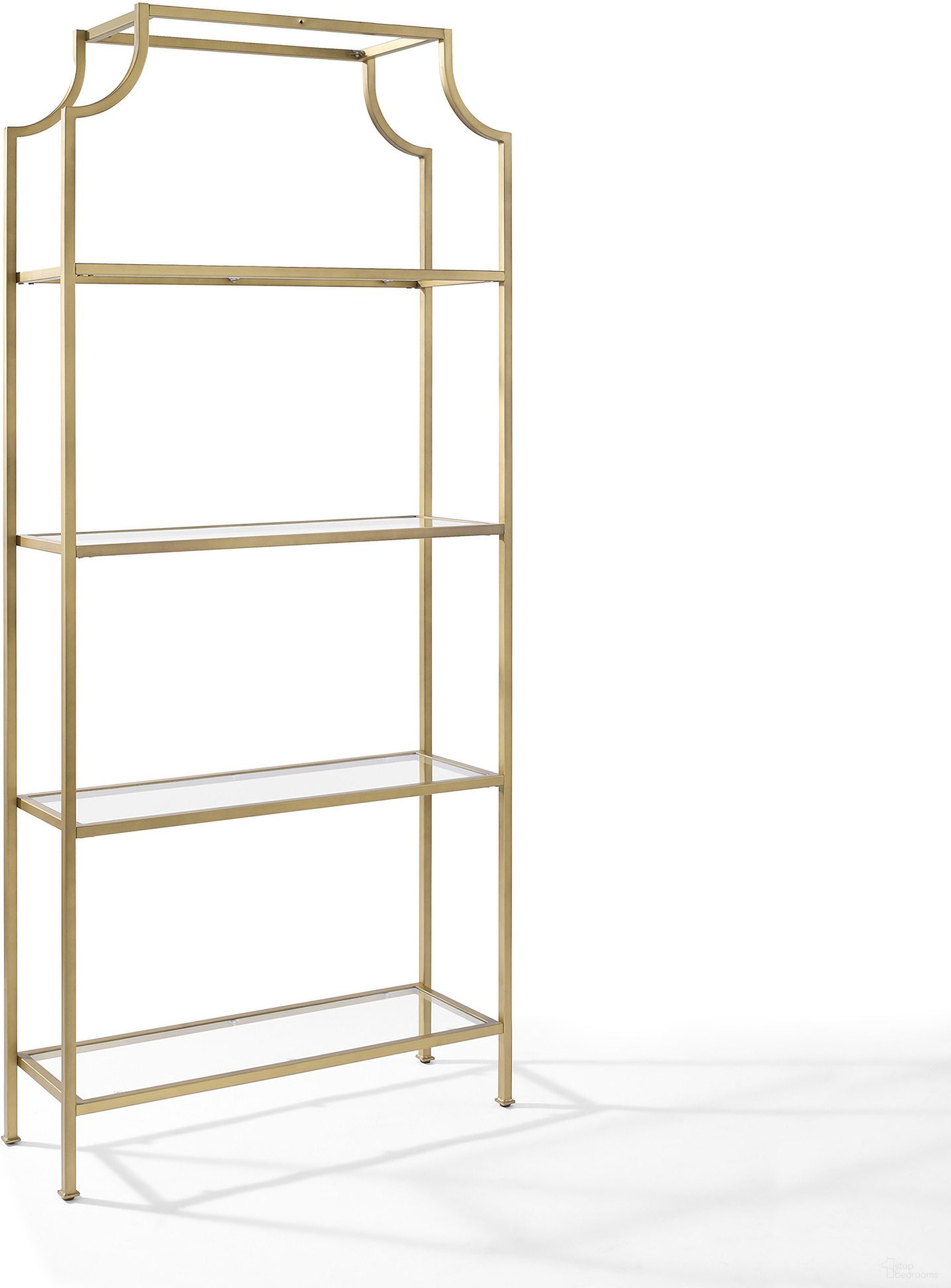 The appearance of Aimee Etagere Bookcase In Soft Gold designed by Crosley Brands in the modern / contemporary interior design. This soft gold piece of furniture  was selected by 1StopBedrooms from Aimee Collection to add a touch of cosiness and style into your home. Sku: CF6101-GL. Material: Steel.