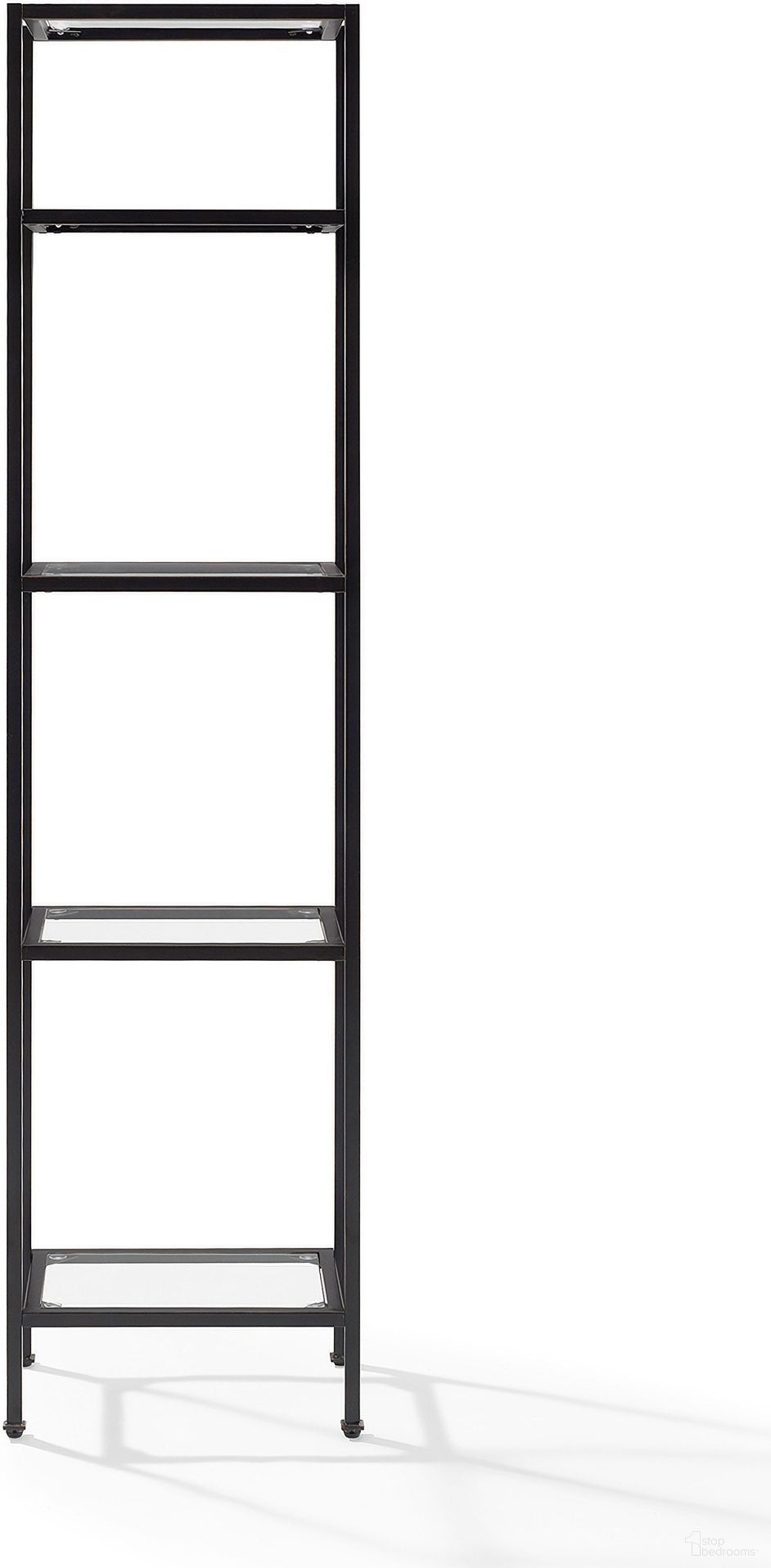 The appearance of Aimee Narrow Etagere Bookcase In Oil Rubbed Bronze designed by Crosley Brands in the modern / contemporary interior design. This oil rubbed bronze piece of furniture  was selected by 1StopBedrooms from Aimee Collection to add a touch of cosiness and style into your home. Sku: CF6114-BZ. Material: Steel.