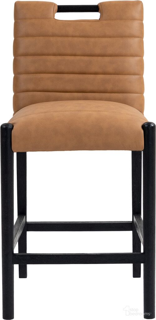 Aimee Vegan Leather Counter Stool In Cognac and Black