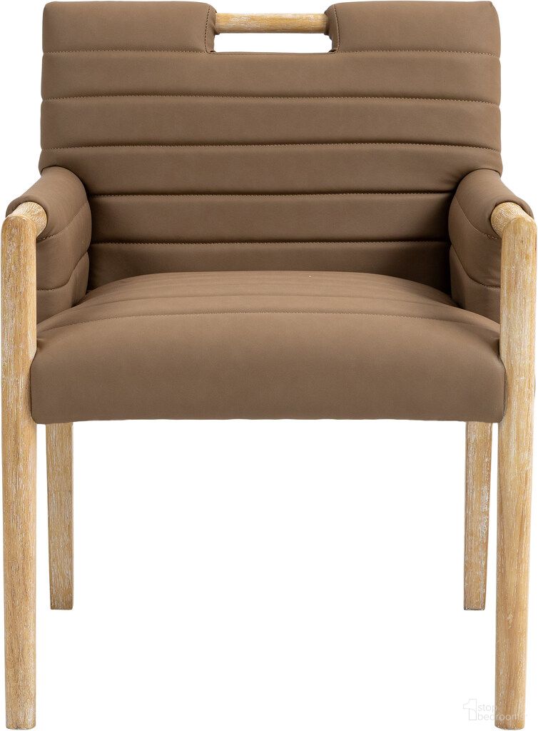 Aimee Vegan Leather Dining Arm Chair In Brown and Natural