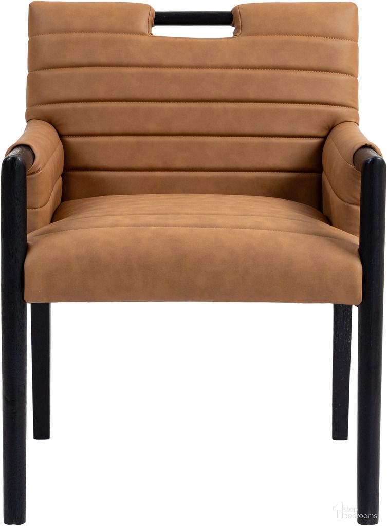 Aimee Vegan Leather Dining Arm Chair In Cognac and Black