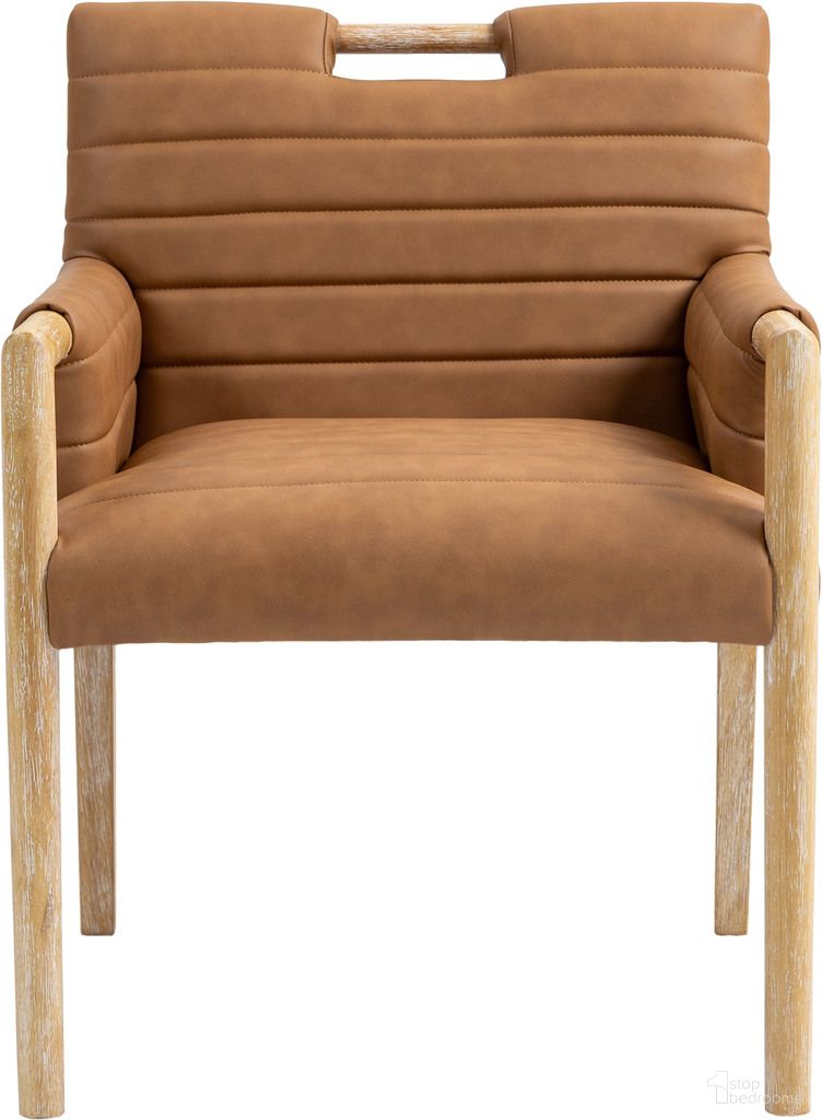Aimee Vegan Leather Dining Arm Chair In Cognac and Natural
