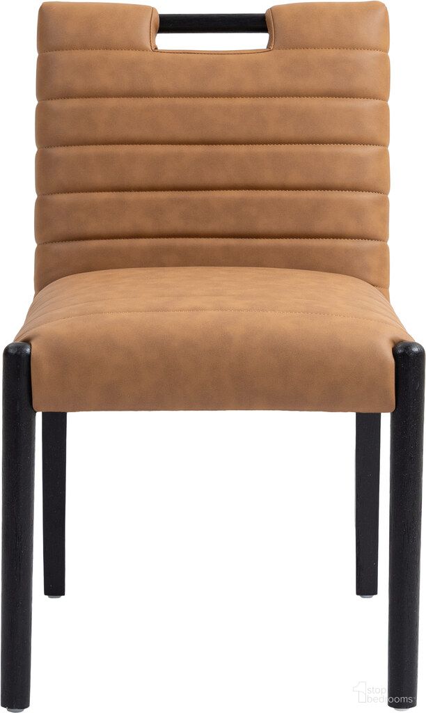 Aimee Vegan Leather Dining Side Chair Set of 2 In Cognac and Black