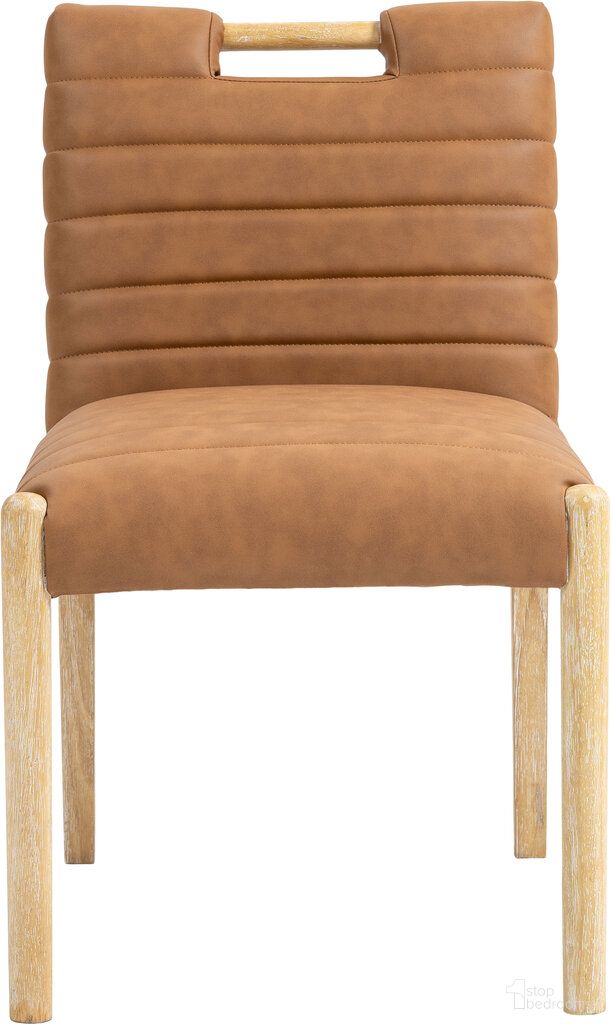 Aimee Vegan Leather Dining Side Chair Set of 2 In Cognac and Natural