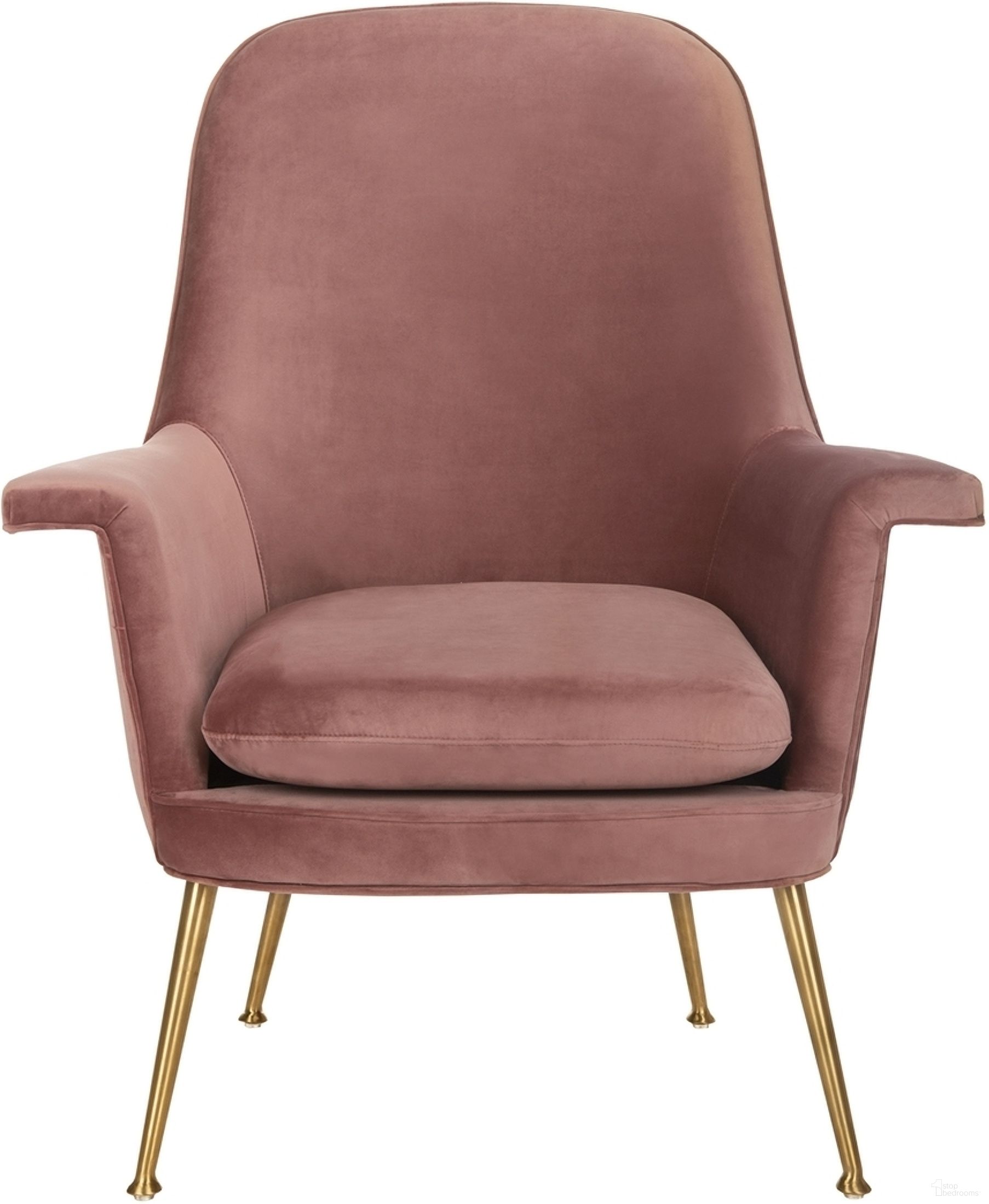 The appearance of Aimee Velvet Arm Chair In Dusty Rose and Gold designed by Safavieh Couture in the modern / contemporary interior design. This dusty rose and gold piece of furniture was selected by 1StopBedrooms from Aimee Collection to add a touch of cosiness and style into your home. Sku: SFV4701A. Material: Velvet.