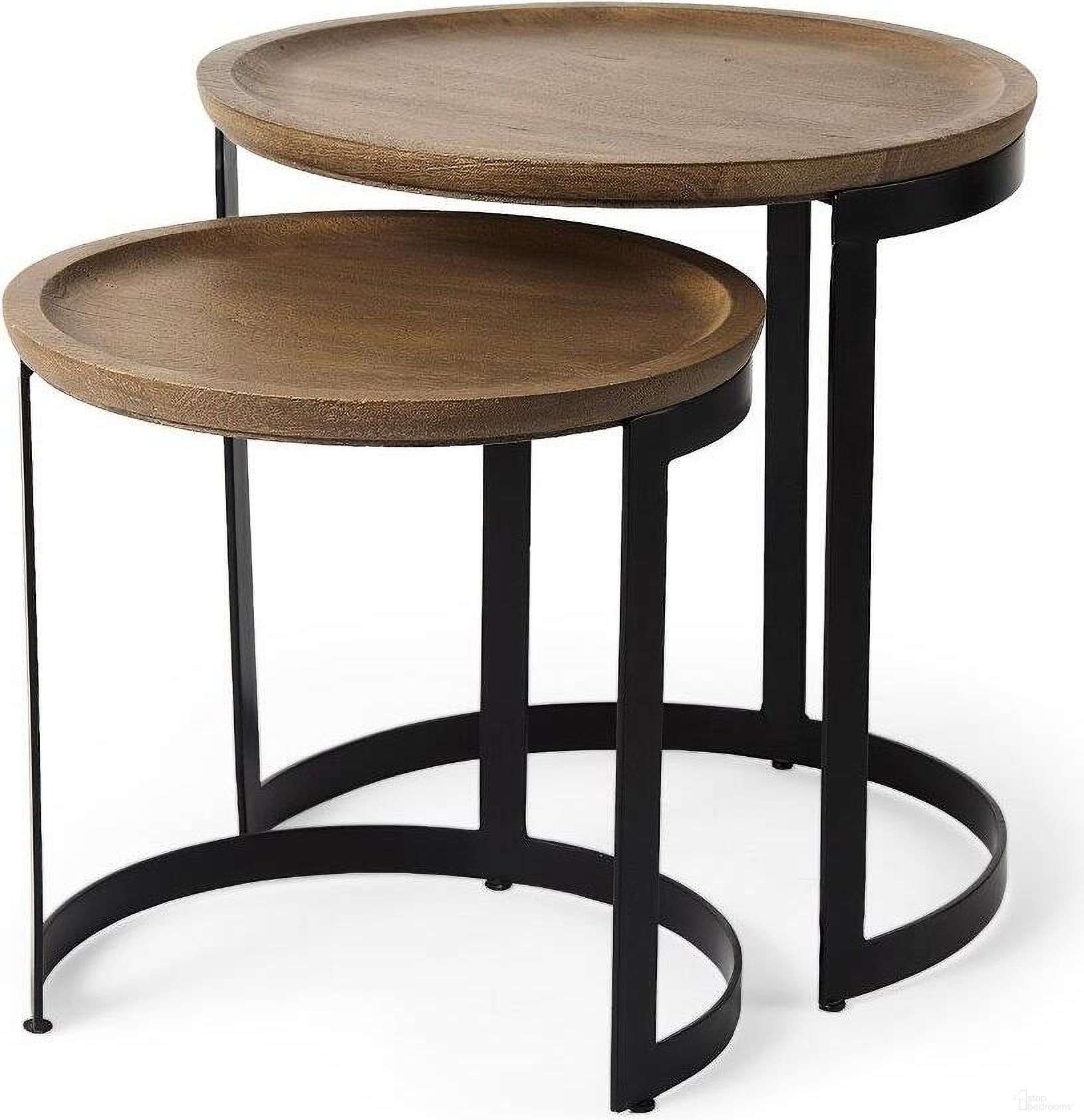 The appearance of Aisley Light Brown Wood With Black Metal Base Round Nesting Side Tables Set of 2 designed by Mercana in the modern / contemporary interior design. This black and brown piece of furniture was selected by 1StopBedrooms from Aisley Collection to add a touch of cosiness and style into your home. Sku: 69283. Material: Wood.