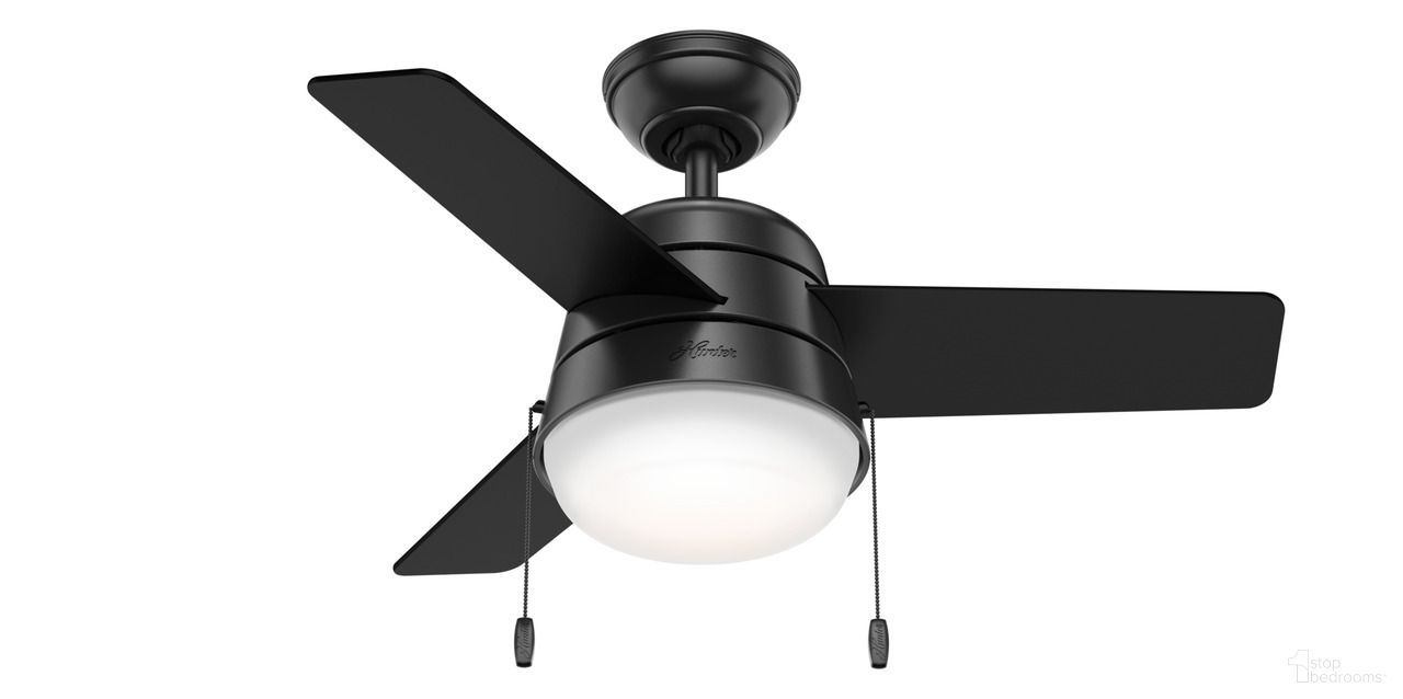 Aker 36 Inch Ceiling Fan with LED Light Kit and Pull Chain In Matte Black