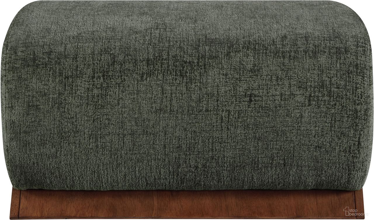 Akira Fabric Upholstered Ottoman In Green and Brown Walnut