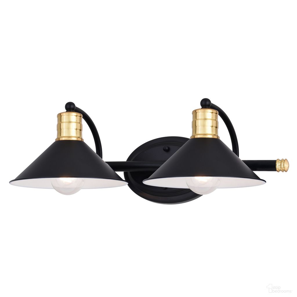 The appearance of Akron 2 Light Vanity In Matte Black and Natural Brass designed by Vaxcel in the industrial interior design. This matte black/natural brass piece of furniture was selected by 1StopBedrooms from Akron Collection to add a touch of cosiness and style into your home. Sku: W0435. Material: Steel.