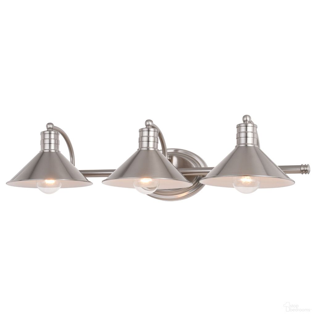 The appearance of Akron 3 Light Vanity In Satin Nickel and Matte White designed by Vaxcel in the country / farmhouse interior design. This satin nickel/matte white piece of furniture was selected by 1StopBedrooms from Akron Collection to add a touch of cosiness and style into your home. Sku: W0377. Material: Steel.
