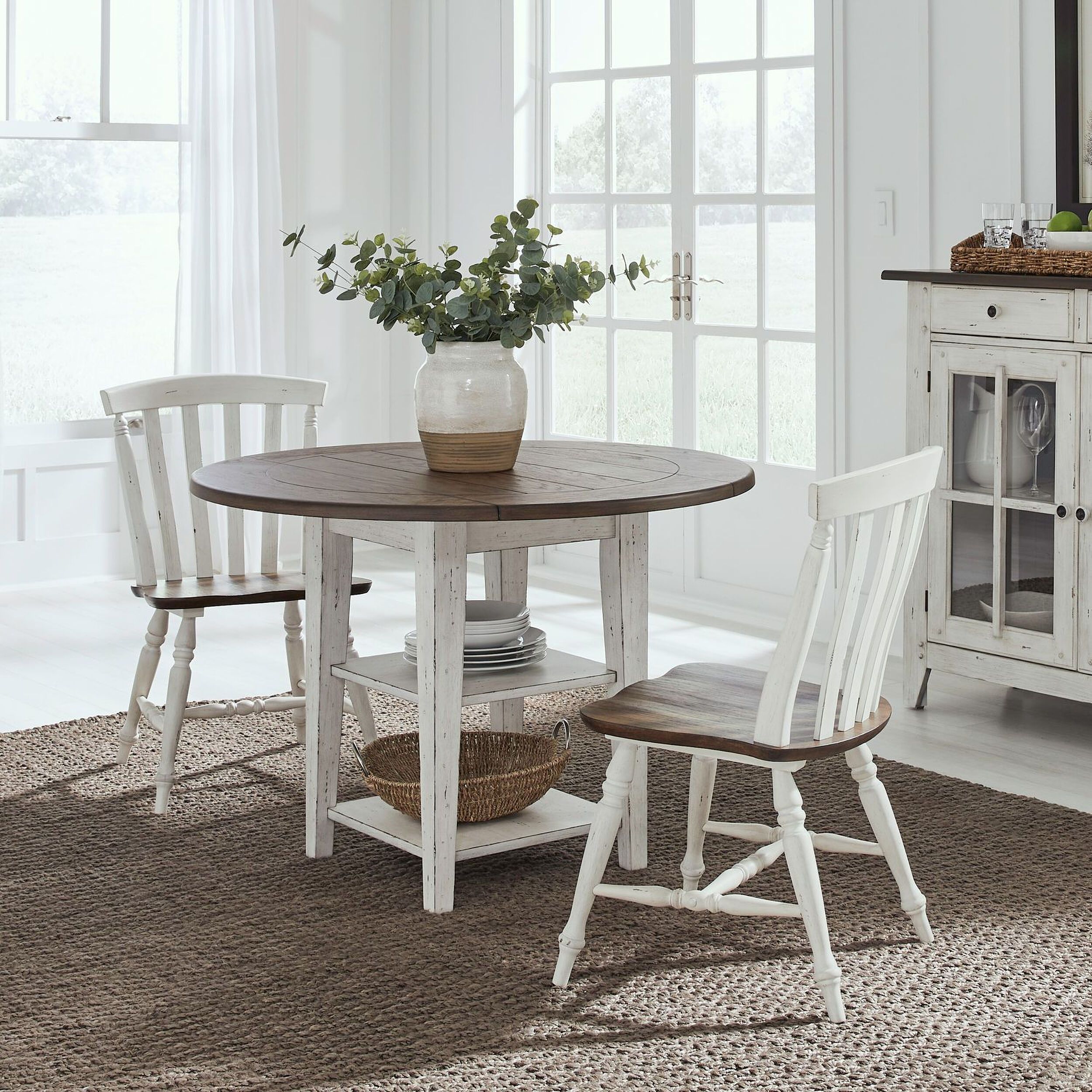 The appearance of Al Fresco Drop Leaf Dining Set In Graphite and White designed by Liberty in the transitional interior design. This graphite/white piece of furniture was selected by 1StopBedrooms from Al Fresco Collection to add a touch of cosiness and style into your home. Sku: 741-T4242;741-C1500S. Table Top Shape: Square. Size: 42" x 42". Material: Oak Veneer.