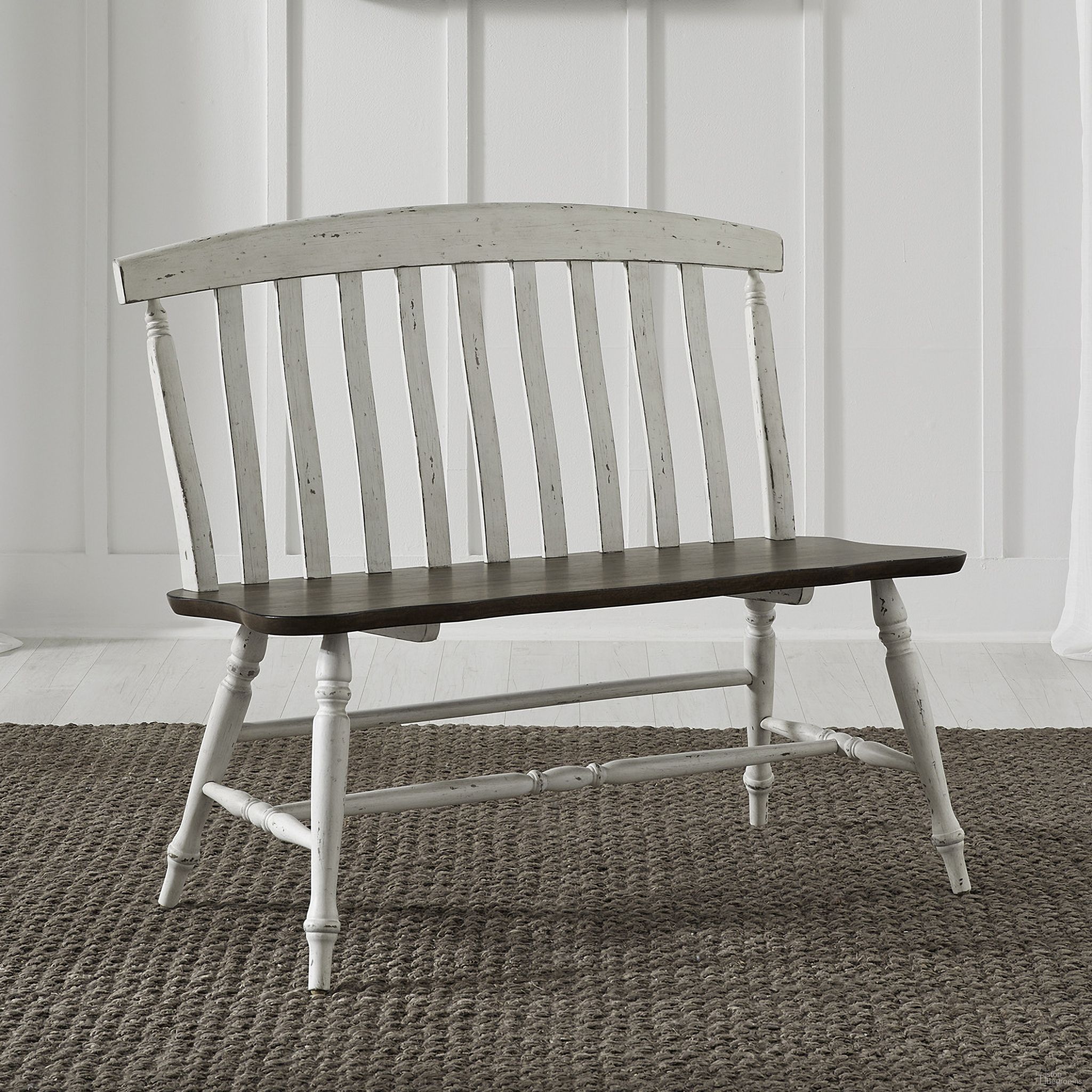 The appearance of Al Fresco Slat Back Bench In Graphite and White designed by Liberty in the transitional interior design. This graphite/white piece of furniture  was selected by 1StopBedrooms from Al Fresco Collection to add a touch of cosiness and style into your home. Sku: 741-C9000B. Material: Solid Rubberwood.