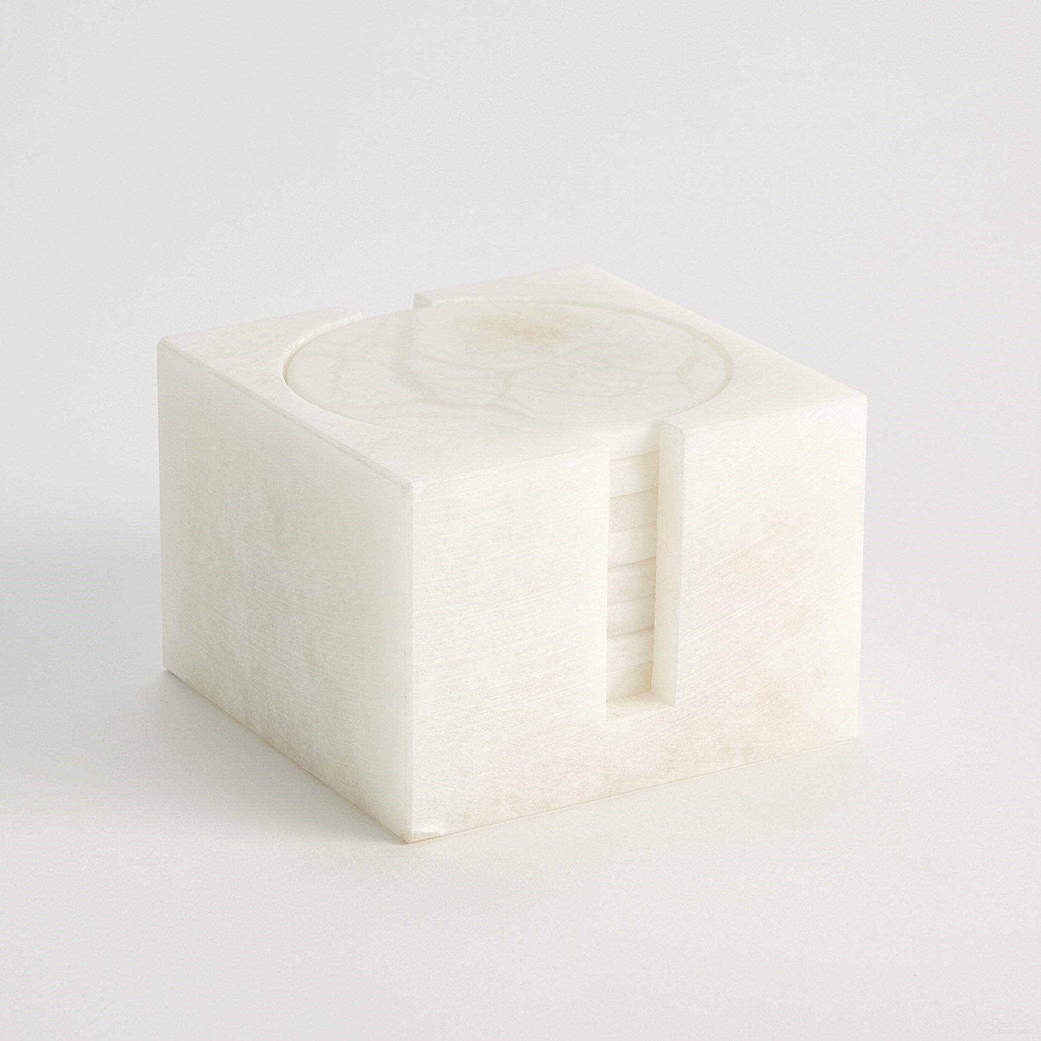 The appearance of Alabaster Coasters Set of 8 With Holder In White designed by Global Views in the modern / contemporary interior design. This white piece of furniture was selected by 1StopBedrooms from Alabaster Collection to add a touch of cosiness and style into your home. Sku: 331664. Material: Alabaster.