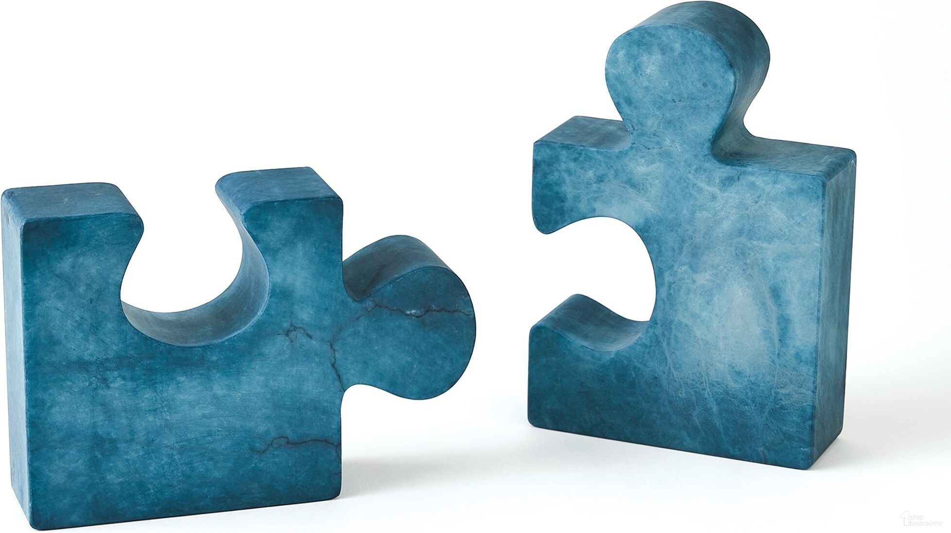 The appearance of Alabaster Jigsaw Bookends Set of 2 In Blue designed by Global Views in the modern / contemporary interior design. This blue piece of furniture  was selected by 1StopBedrooms from Alabaster Collection to add a touch of cosiness and style into your home. Sku: 331756. Material: Alabaster.