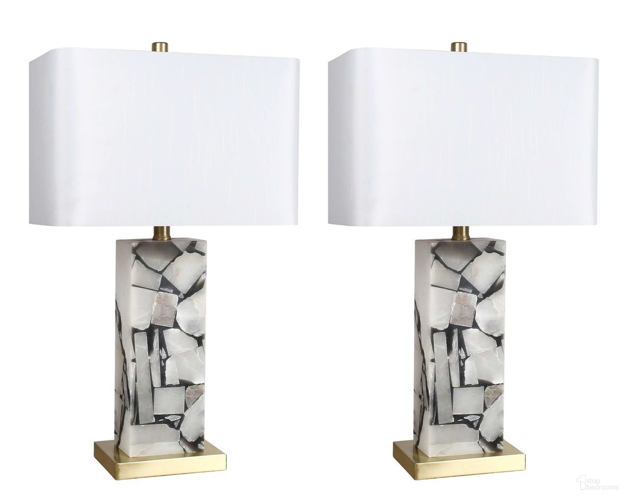 Alabaster Mosaic Table Lamp Set of 2 In Soft Gold