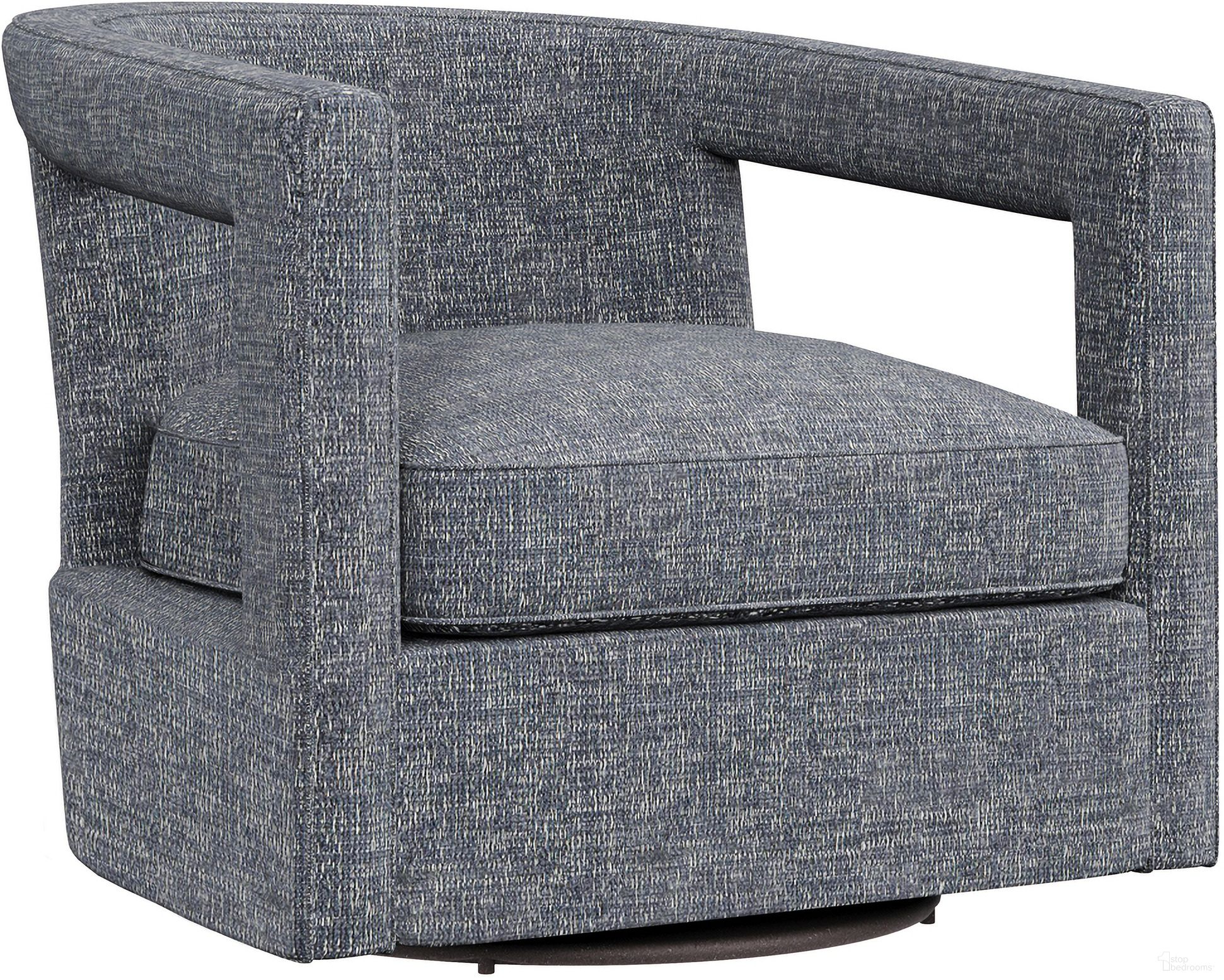 The appearance of Alana Chenille Fabric Swivel Chair In Grey designed by Bernhardt in the transitional interior design. This grey chenille piece of furniture  was selected by 1StopBedrooms from Alana Collection to add a touch of cosiness and style into your home. Sku: N1118SX_5533-011. Material: Wood. Upholstery Material: Chenille.