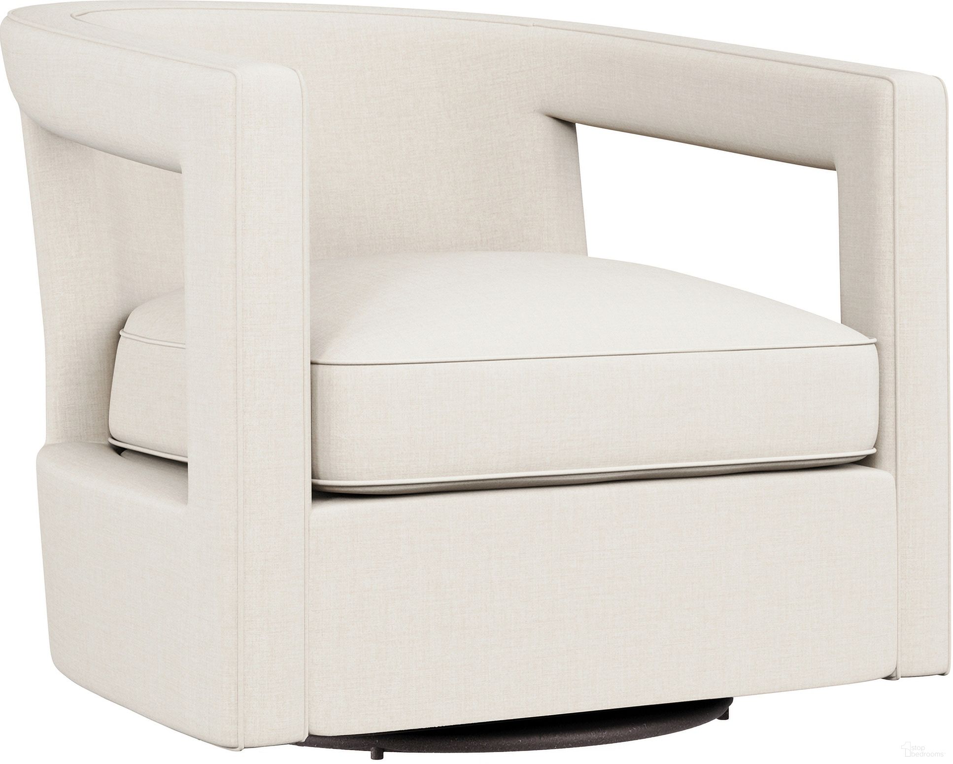 The appearance of Alana Linen Fabric Swivel Chair In Beige designed by Bernhardt in the transitional interior design. This beige linen piece of furniture was selected by 1StopBedrooms from Alana Collection to add a touch of cosiness and style into your home. Sku: N1118SX_1429-002. Material: Wood. Upholstery Material: Linen.